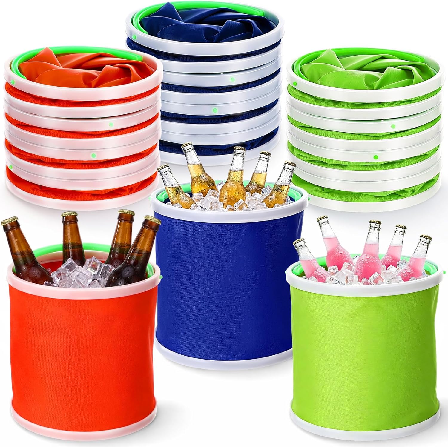 12 Pack Collapsible Ice Bucket Bulk 5qt/ 5L Foldable Plastic Ice Bucket for Party with Handle Space Saving for Wine Beer Champagne Beverage Storager Picnic Pool Wedding Camping Party Favor
