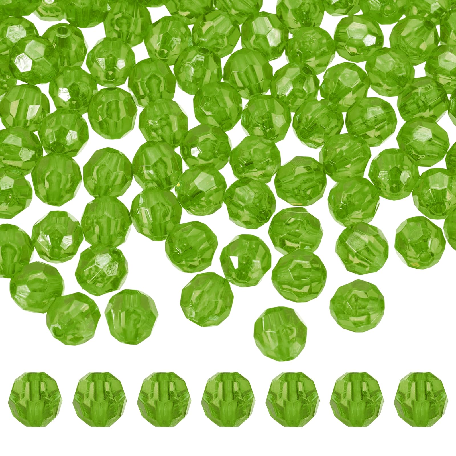 sourcing map 400 Pcs Acrylic Round Faceted Beads 8mm Loose Crystal Spacer Bead for Bracelets Necklace Keychains DIY Crafts Jewelry Making, Grass Green