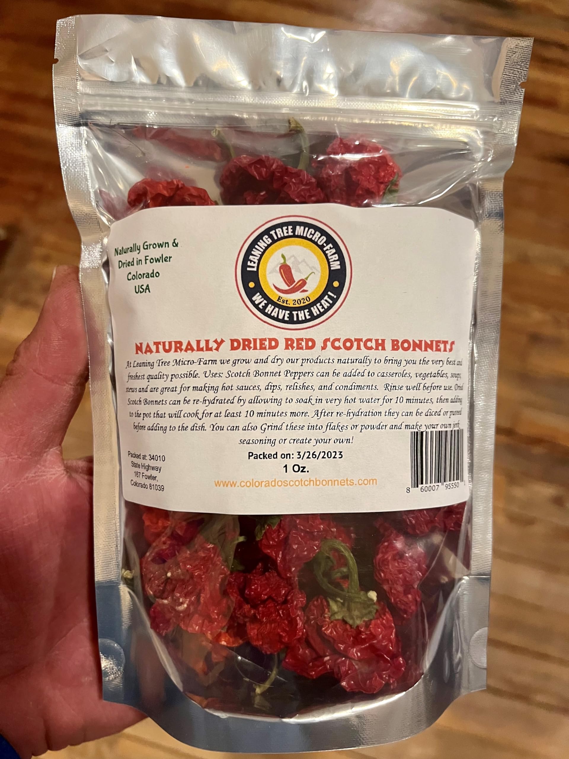 Naturally Dried Scotch Bonnet Peppers - Red - 1 Oz. Resealable Mylar Bag