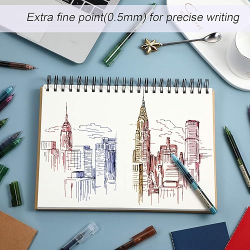 Miniatura 23 de 12 bolígrafos de punta extrafina, de tinta de secado rápido, de 0.5 mm, bolígrafos de tinta líquida bolígrafos, rollerball Colores retro y negro