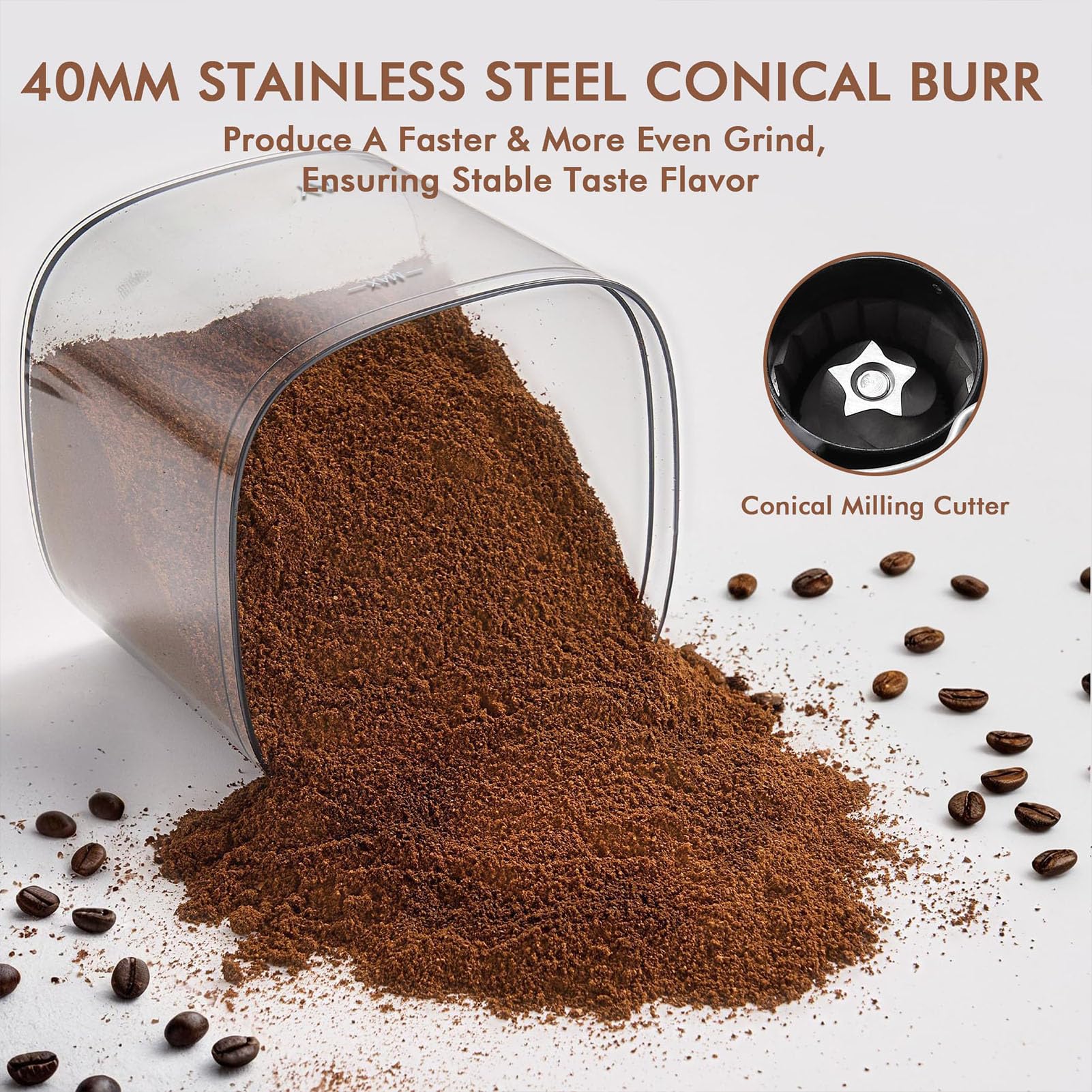 Molinillo De Café Eléctrico, Molinillo Automático De Muelas Cónicas 350-450 | Pantalla Táctil, 30 Niveles de Grosor de Molienda, Dispositivo Antiestático, Capacidad de 130g para 2-12 Tazas, para Espresso