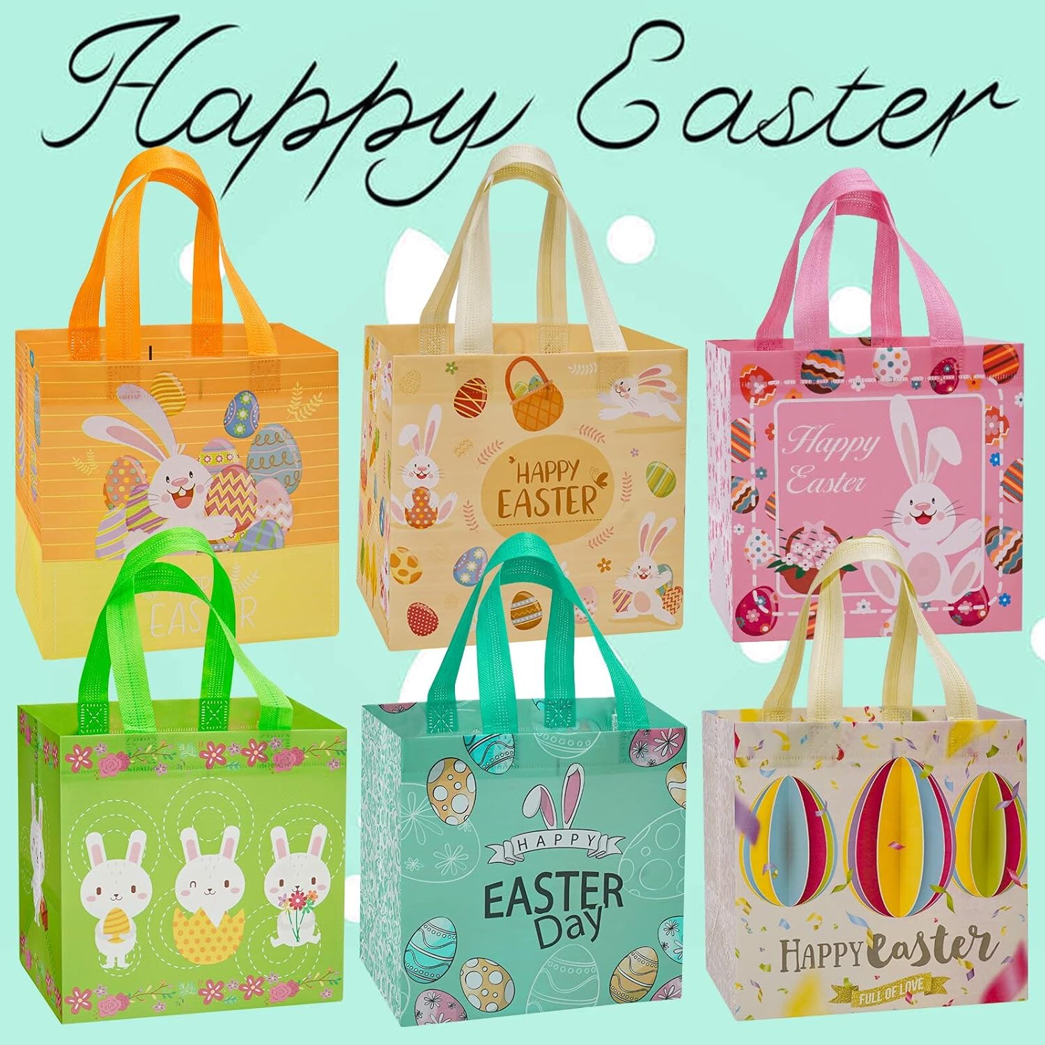 12PCS Easter Gift Bags Large Reusable Bunny Egg Easter Basket Tote Bags,Non-Woven Easter Treat Bags for Gifts Wrapping, Egg Hunt Game, Easter Party Supplies, 8.3×7.9×5.9inch - Image 5