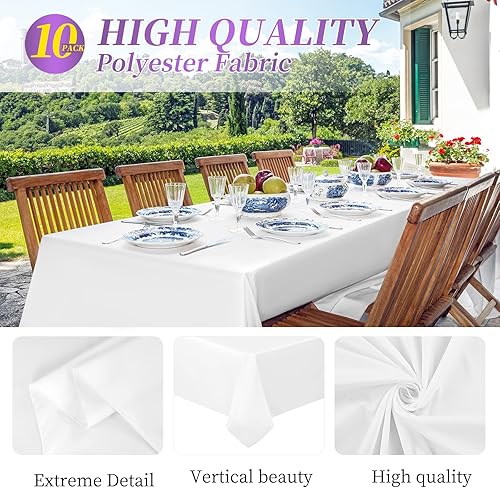 Miniatura 3 de Teruntrue Paquete de 6 manteles rectangulares blancos de 90 x 132 pulgadas, mantel de tela de poliéster de 8 pies, resistente, lavable, rectangular,