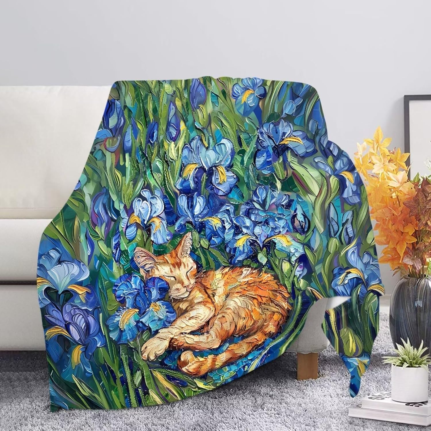 Starry Night Mona Lisa Blankets for Sofa Couch Bed Soft and Warm Blanket Home Decorative Warm Present for Birthday, Christmas, Halloween, Housewarming Blue 3X-Large