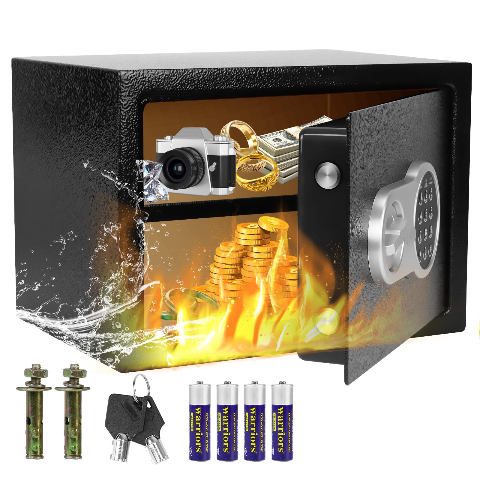 Sponsored Ad – Security Safe Box, Black Steel Electronic Digital Home Safe Box with Key and Combination Keypad, 25 * 30 * 25 cm, Money Box for Hidden Wall Safes home, Hotel, Office Buiness