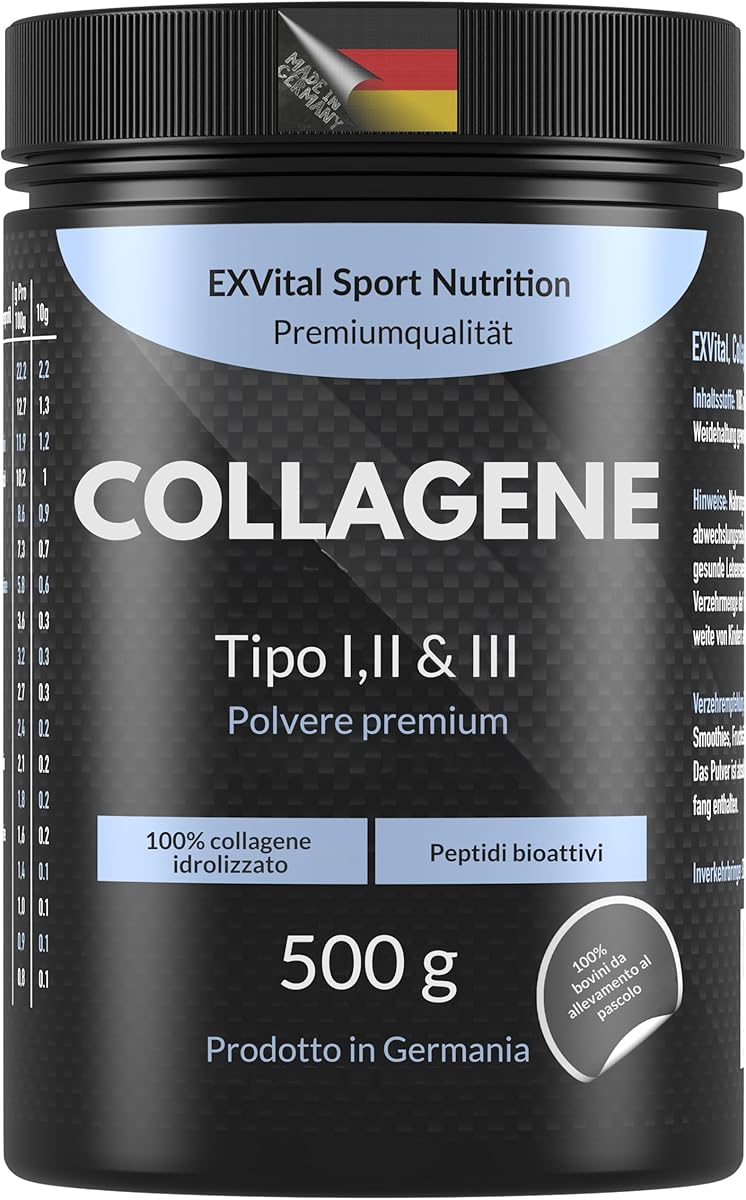 Collagene in Polvere 500 Gramm - Collagene Idrolisati Bioattivi con Peptidi, Polvere di Proteine - Senza Gusto, Collagene Tipo 1, 2 & 3 Lift Drink, ad Alta Concentrazione