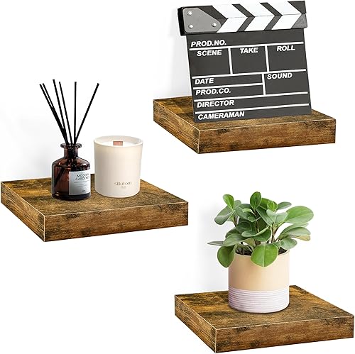 Miniatura 8 de Sorbus Estante flotante cuadrado para pared, 3 estantes pequeños con soportes de montaje invisibles para decoración de sala de estar, dormitorio,