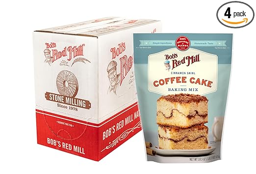 Bob's Red Mill Cinnamon Swirl Coffee Cake Baking Mix - 18.5 oz Bag (Pack of 4), Simple Clean Ingredients, Homemade Taste, Non-GMO