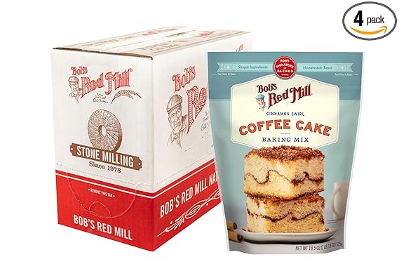 Bob's Red Mill Cinnamon Swirl Coffee Cake Baking Mix - 18.5 oz Bag (Pack of 4), Simple Clean Ingredients, Homemade Taste, Non-GMO