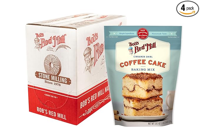 Bob's Red Mill Cinnamon Swirl Coffee Cake Baking Mix - 18.5 oz Bag (Pack of 4), Simple Clean Ingredients, Homemade Taste, Non-GMO