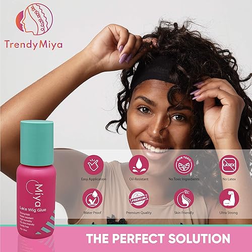 Miniatura 2 de Miya - Pegamento para peluca de encaje, 1.06 onzas, adhesivo invisible con resistente al agua. Fuerte sujeción para peluca de encaje, postizo de