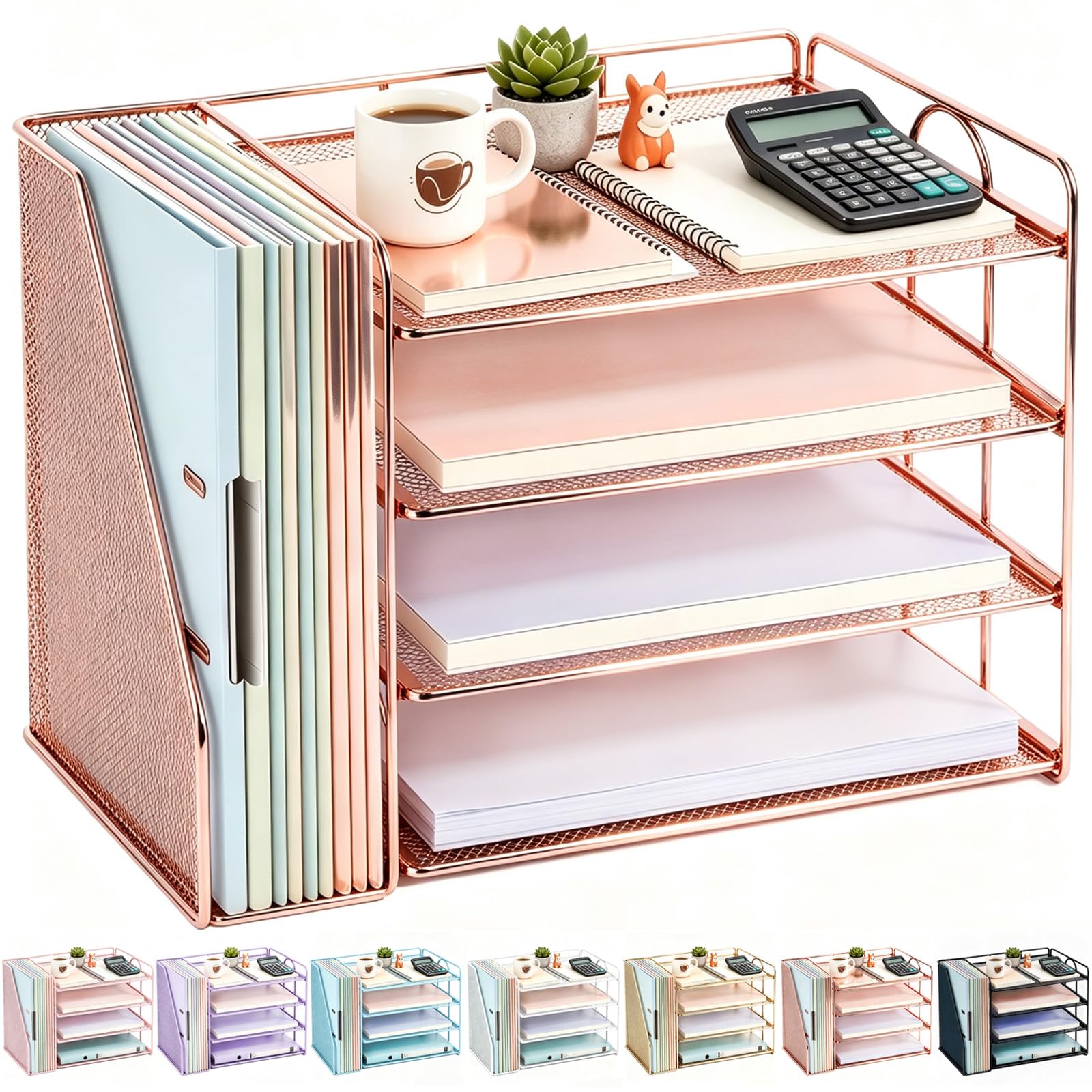 gianotter 4-Tier Paper Organizer With Magazine Holder | Desk Organizers and Accessories, File Organizer for Office Supplies Storag (Rose Gold, 4-Tier) Rose Gold 4-Tier