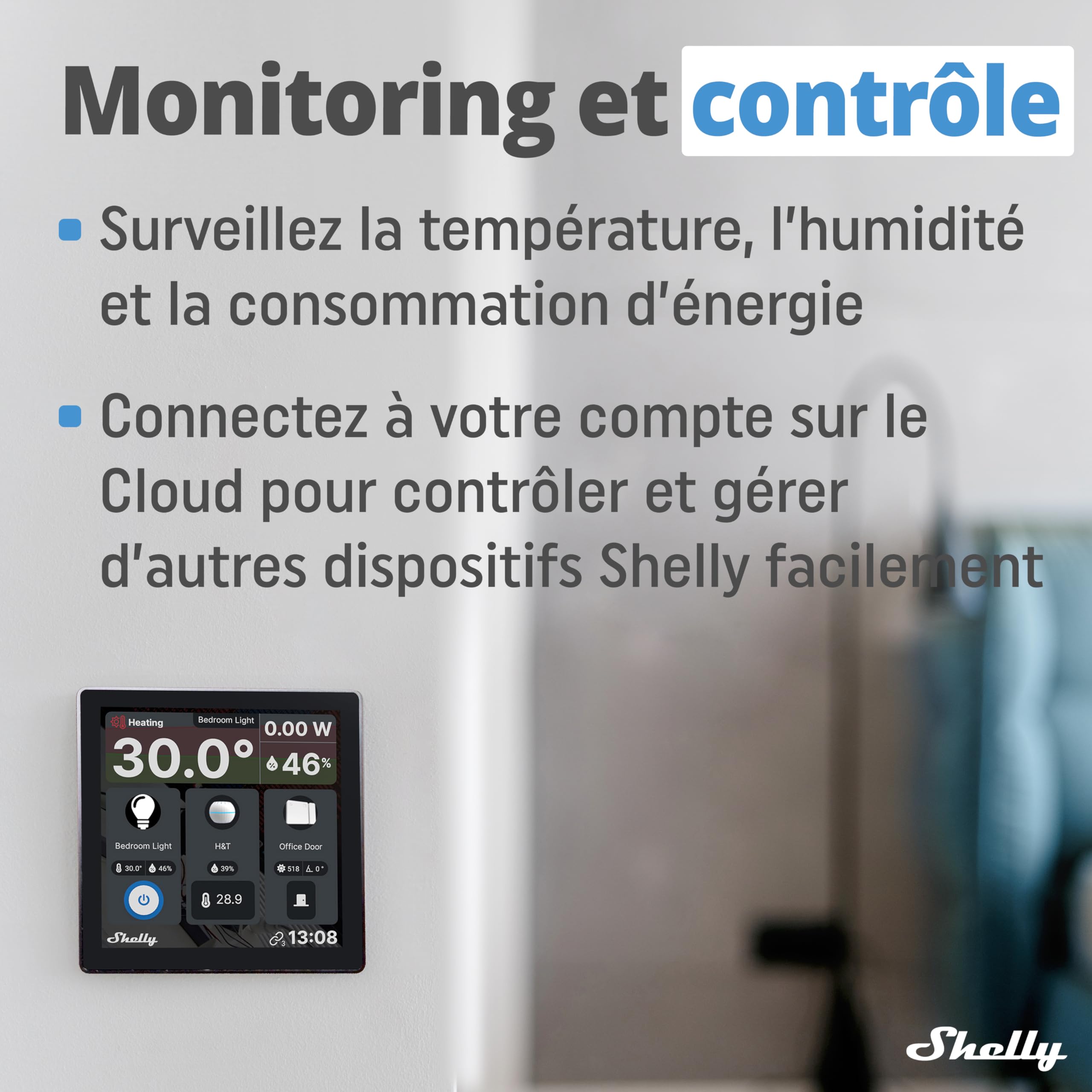 Shelly Wall Display - Noir | Panneau de contrôle pour maison intelligente avec interrupteur de relais | Écran tactile |Alexa, Google Home | App iOS Android | Capteur température, humidité & LUX
