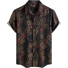 LucMatton Mens 70s Hawaiian Shirt Vintage Print Short Sleeve Button Down Shirts for Summer Vacation & Beach