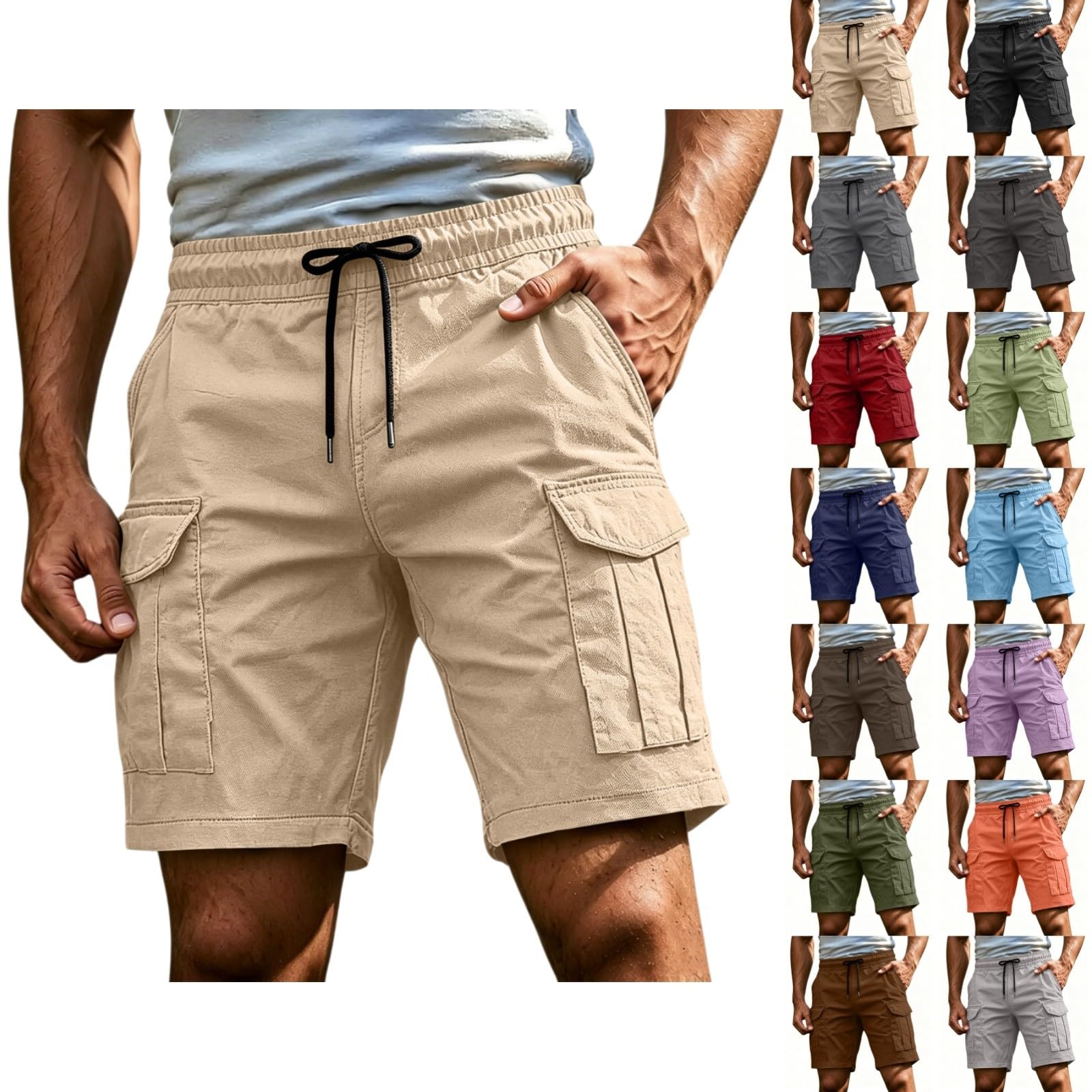 Short de travail pour homme - Longueur genou - Short cargo d'été avec