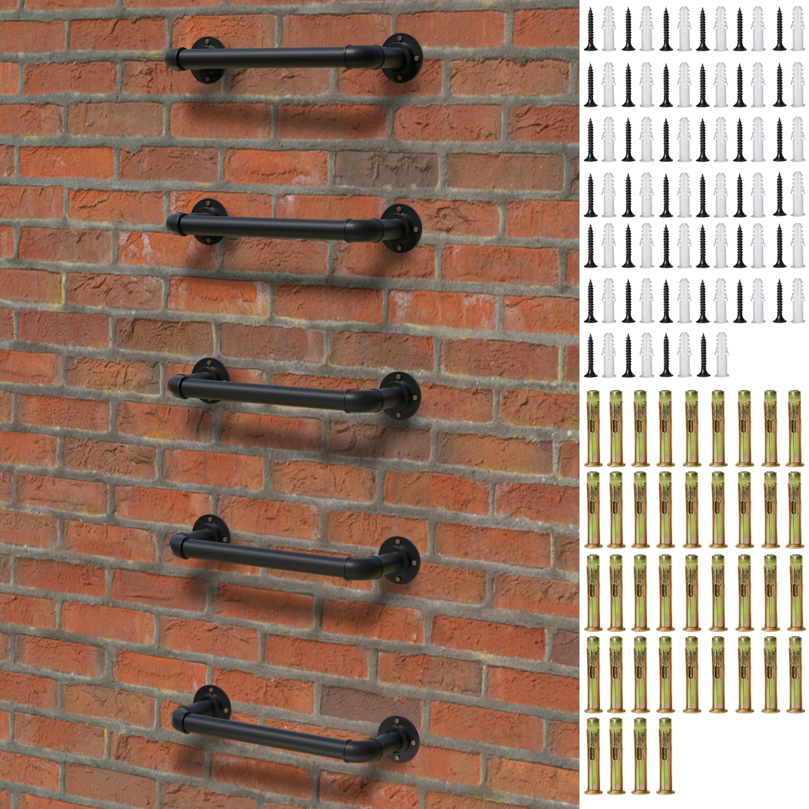 Wall Mounted Ladder, 1 Rung Heavy Duty Steel Step Ladder - 5 Pack for Basement Window Well &amp; Egress | 700LB Capacity, Black Powder Coated, Includes Wood &amp; Concrete Wall Anchors