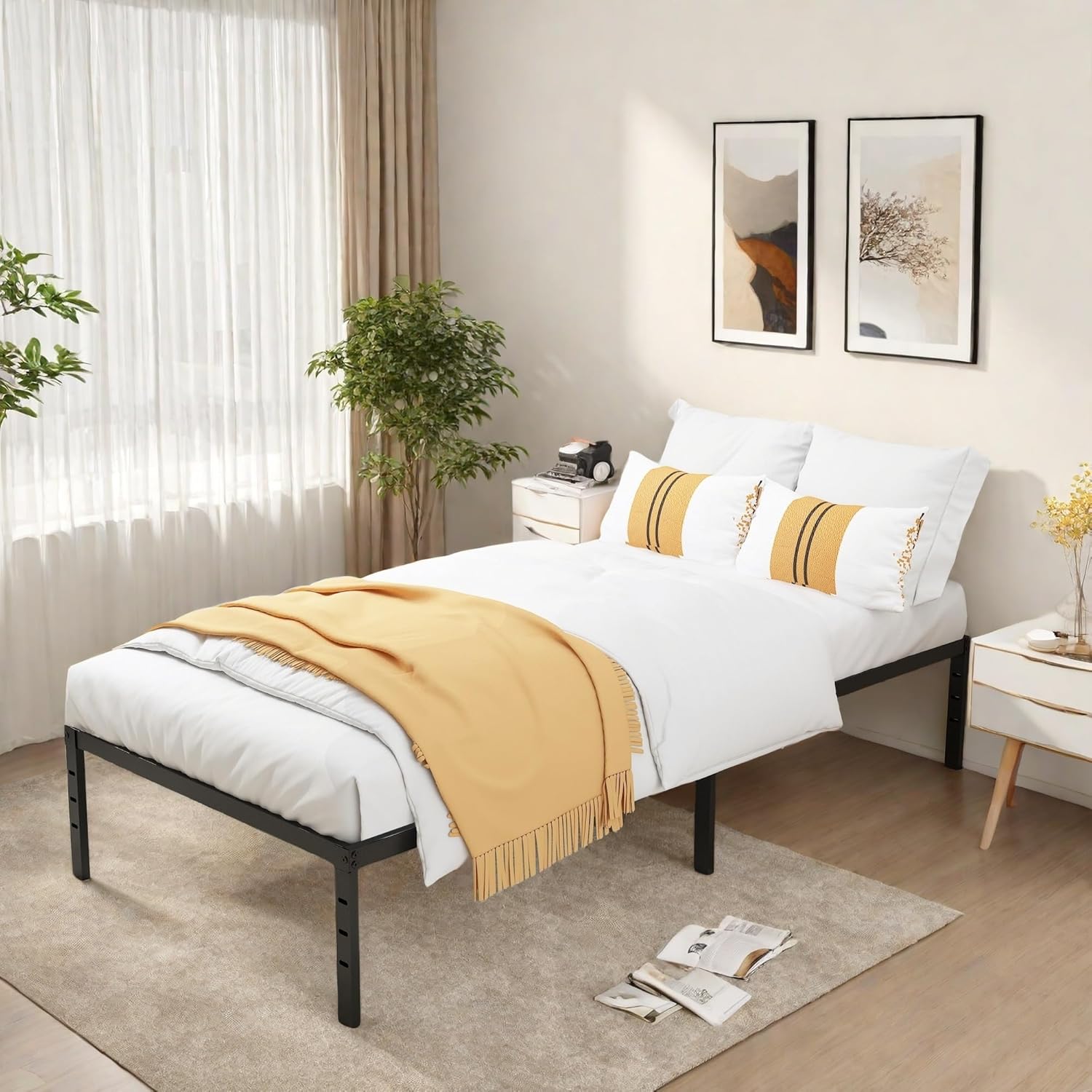 18 Inch Twin Bed Frame, Twin Size Bed Frame with Underbed Storage Space, Metal Platform Bed with Max 2000lbs Heavy Duty Metal Slat Support, No Box Spring Needed, Easy Assembly, Black