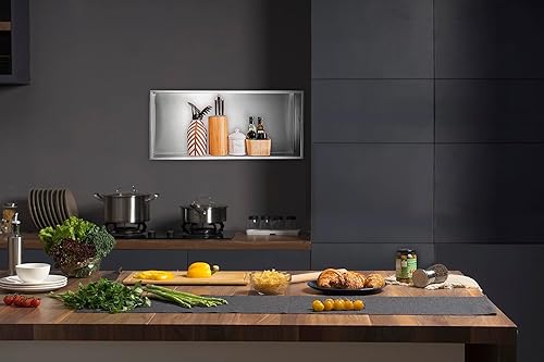 Miniatura 5 de Nicho de ducha de acero inoxidable de 24 x 12 pulgadas, no necesita azulejos, estantes dobles de nicho de pared, estante de ducha empotrado para