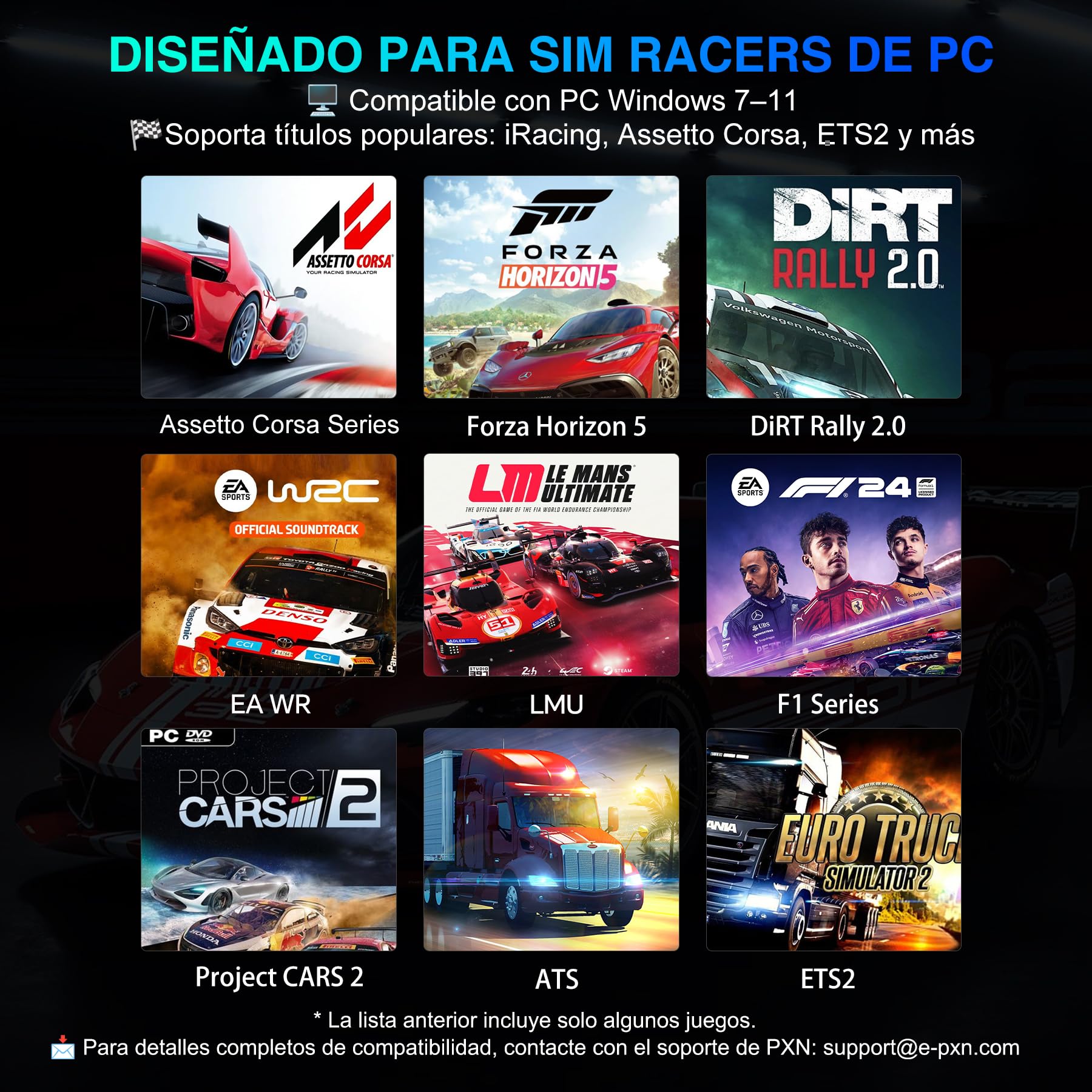 PXN VD4 Kit Volante de Carreras Direct Drive – Base con Motor Servo de 4 Nm y Quick Release, Volante de Juego W AS, Pedales PD HM de Freno y Acelerador, Abrazadera de Mesa – Compatible con PC Windows