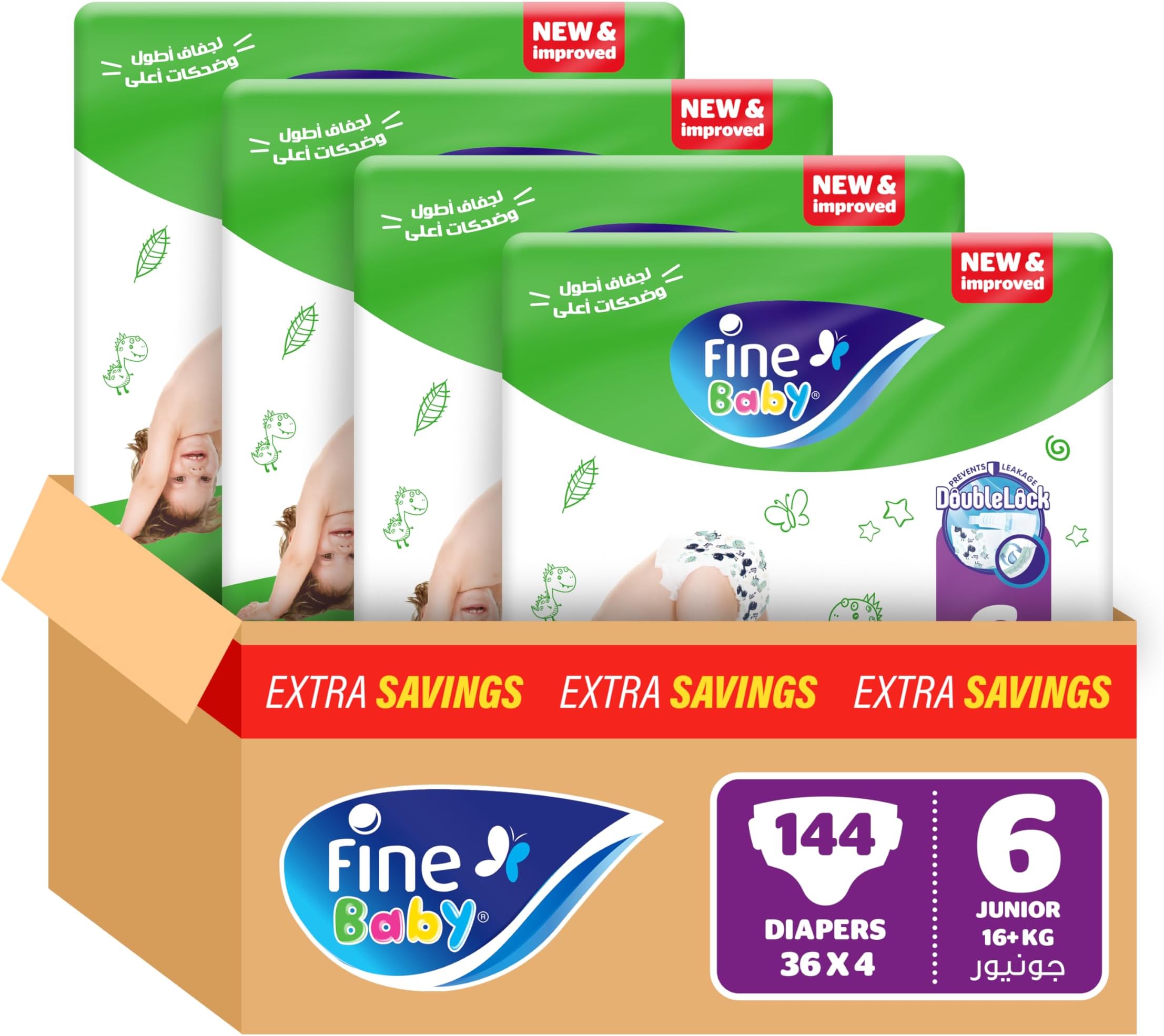 Fine Baby Diapers, Size 6, Junior, 16+ kg, 144 Diaper