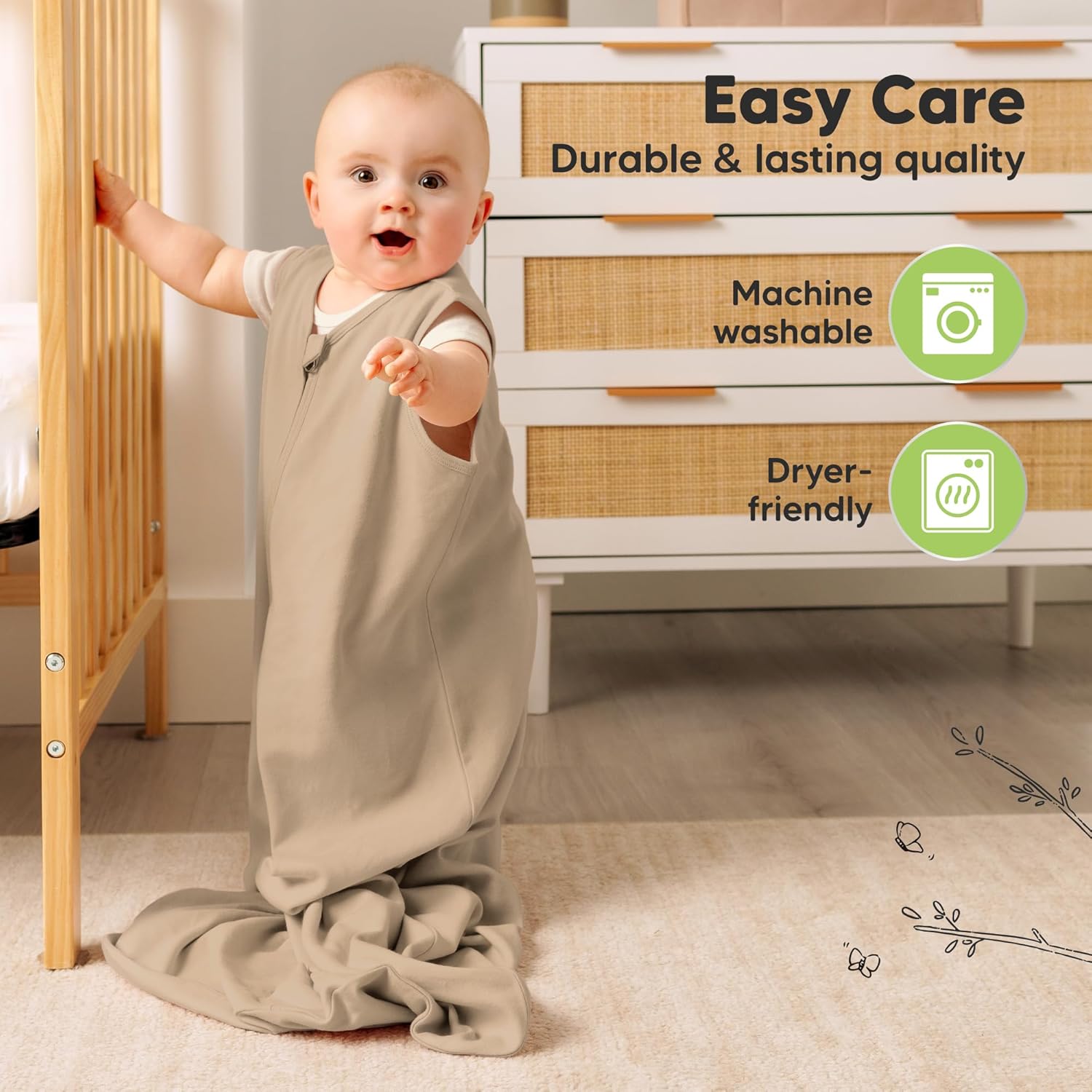 2-Pack Baby Sleep Sacks, Zipper Wearable Blanket - 0.5TOG Organic Cotton,Lightweight,Soft Cozy Toddler Sleeping Sack 6-12 months,Easy to Wear Large Newborn Transition Swaddles Sleepsacks(Ecru, M)