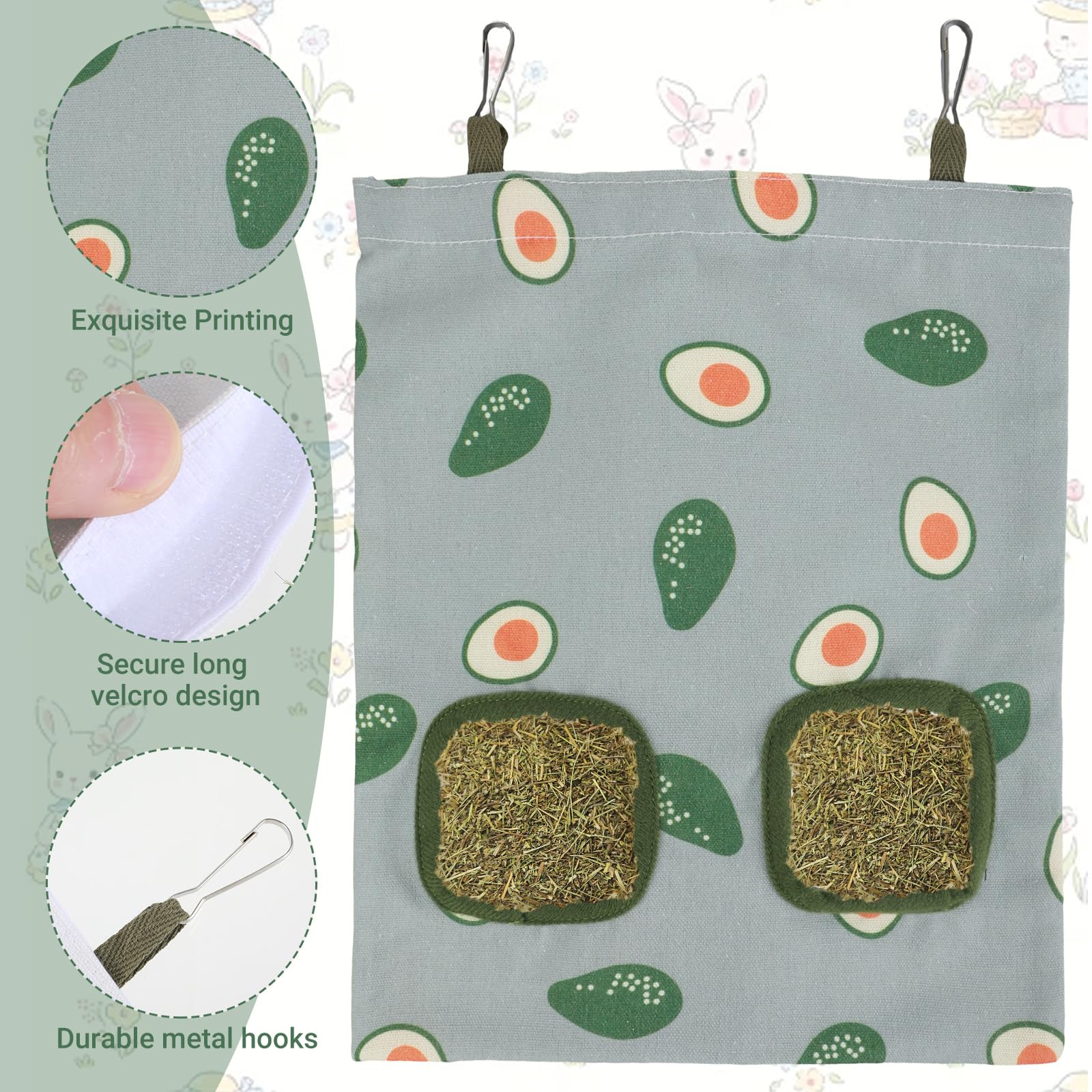 3 Pack Hay Bag for Rabbits, 2-Hole Hanging Rabbit Hay Feeder Bag, Guinea Pig Hays Feeder for Small Pets Rabbits, Chinchillas, Hamsters - image 3