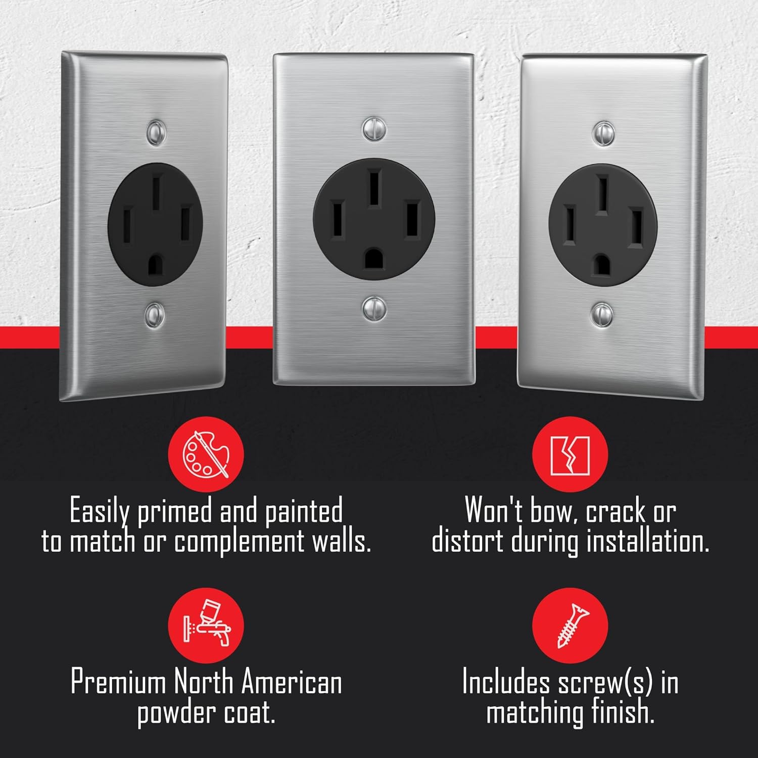 TayMac WSS-SR1 0.17 in x 2.76 in x 4.51 in 1-Gang Stainless Steel Standard Single Receptacle 1.60 in. Wall Plate WSS-SR1, Outlet Cover Wall Plate with Screws, 1-Device Electrical Outlet Cover Plate