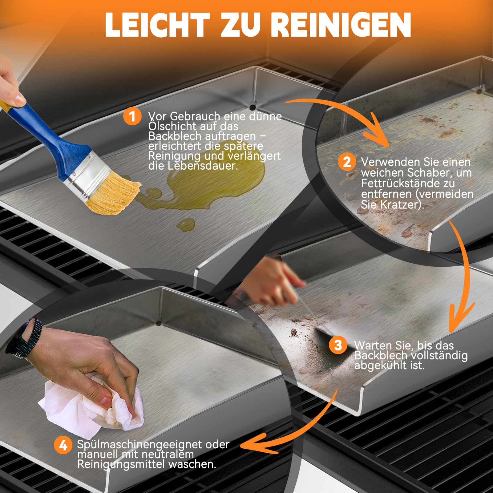 Universelle Edelstahl Plancha Grillplatte 40.5×31CM mit 5MM verdickt | mit Fettablauf, Spülmaschinenfest inkl. für BBQ Gasgrill & Kohlegrill Geeignet