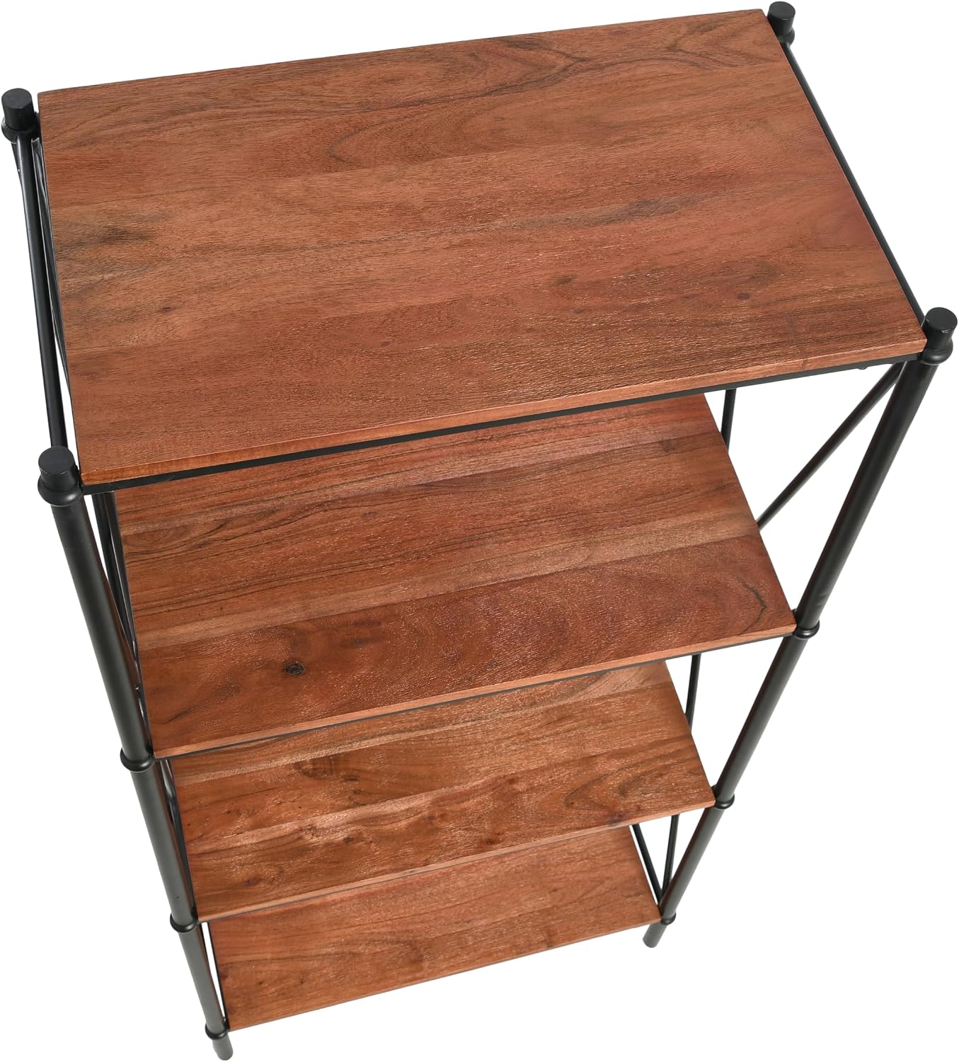 Creative Co-Op Saratoga Rustic Solid Wood and Metal 4 Shelf Open Storage Bookshelf, Warm Walnut Finish