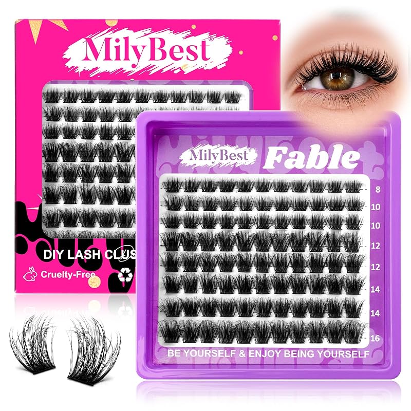 MilyBest Fable Cílios Postiços em Tufos, Curvatura D, 8–16 mm, 88 unidades
