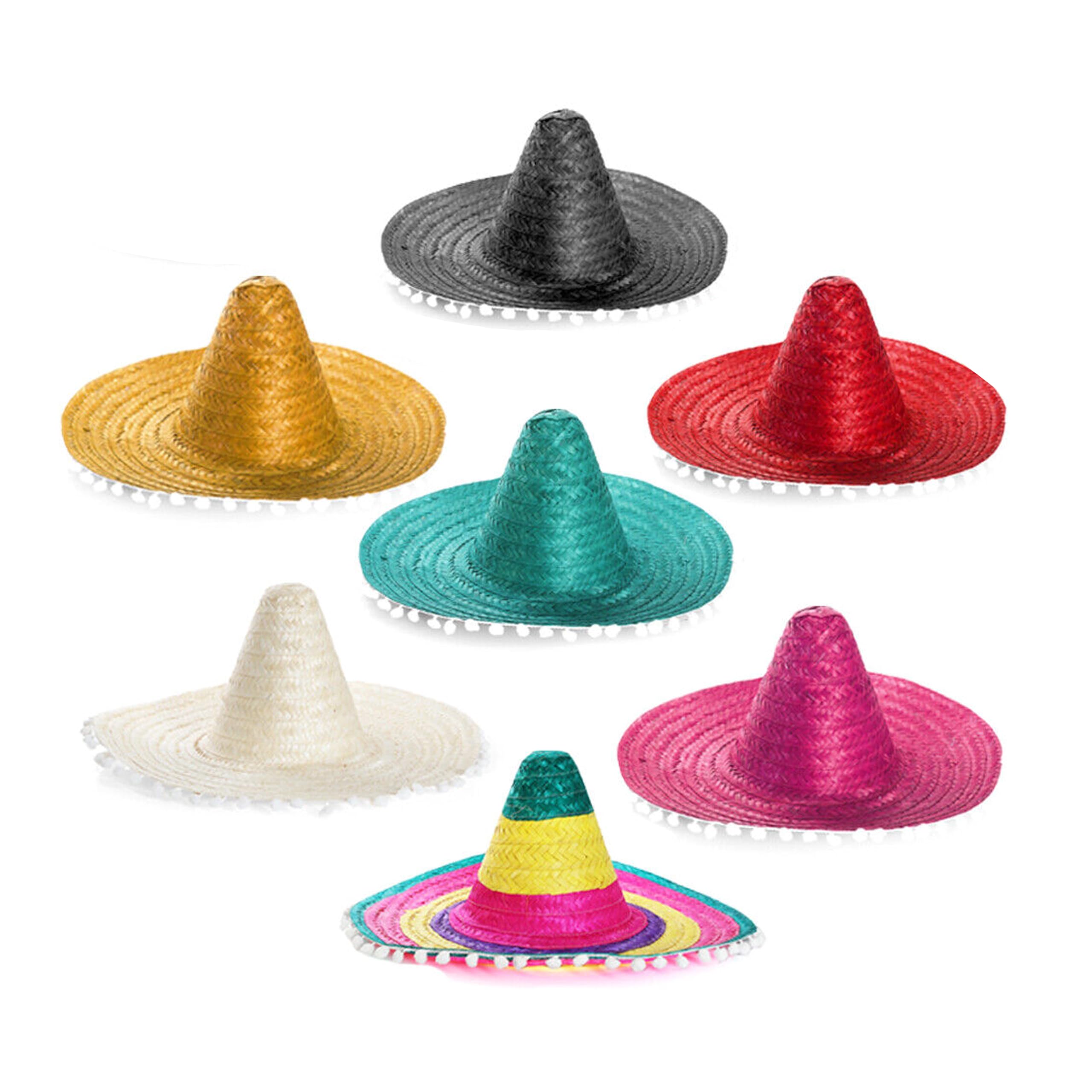 Juego mixto de sombrero mexicano – Paquete de 100 – Sombreros de paja negro, naranja, rojo, verde, natural, rosa y multicolor – Accesorios para disfraz de fiesta de México del Cinco de Mayo