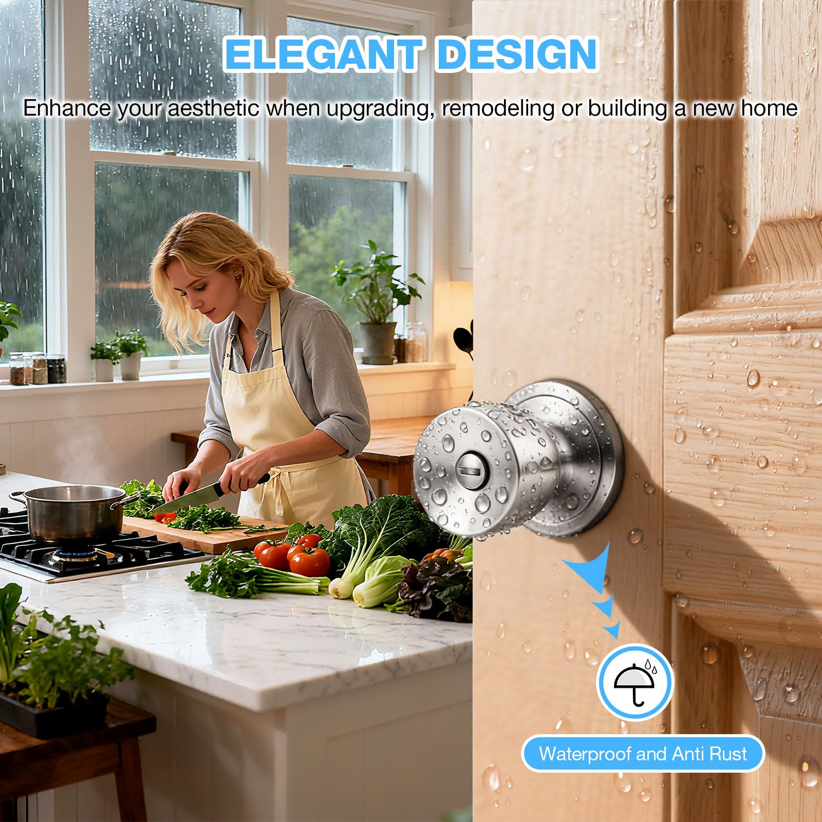 Brushed Nickel Door Knobs - 5 Pack Tulip Privacy Knobs -2