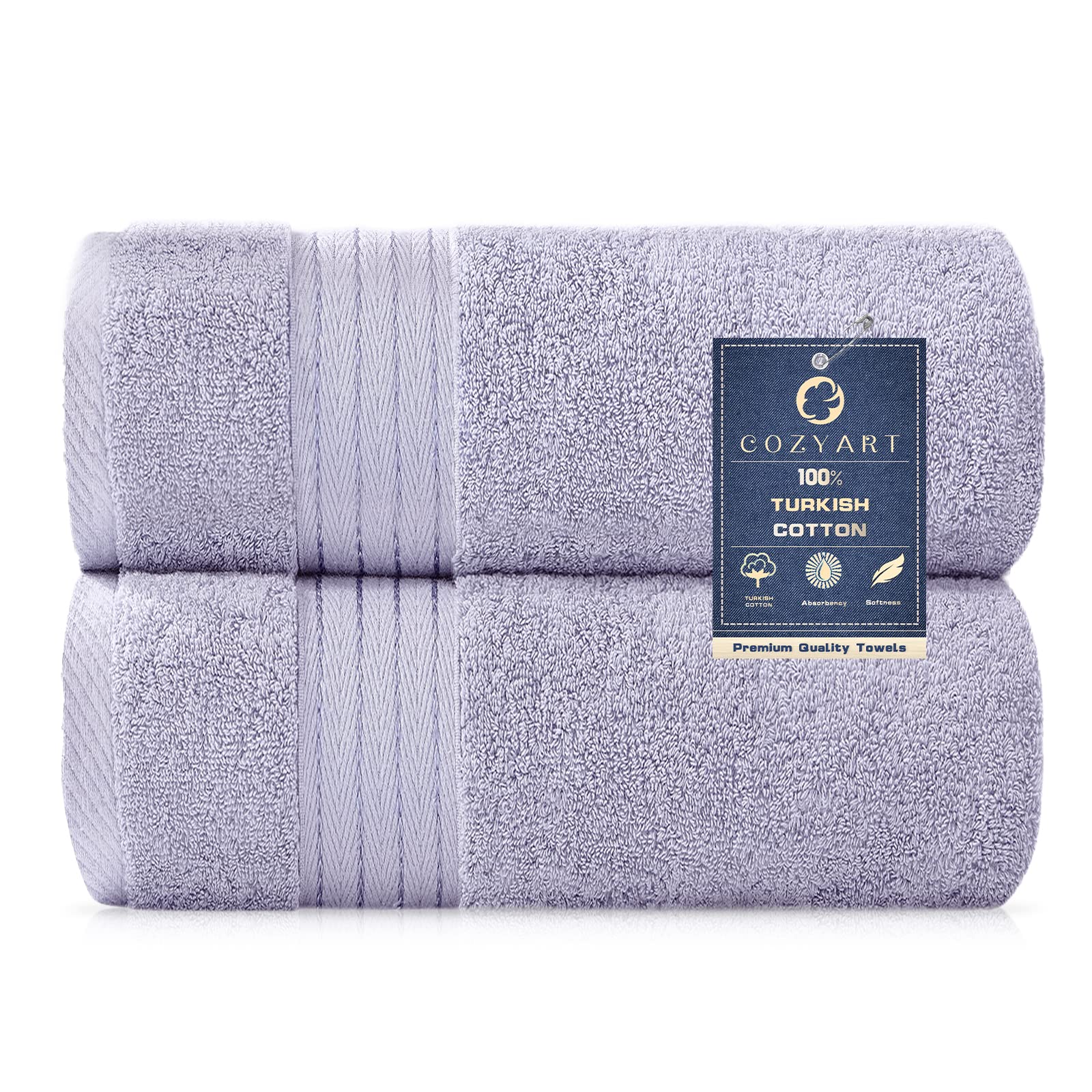 COZYART Lavender Bath Towels for Bathroom 2 Pcs, 27x54 100% Cotton Bath Towel Set Super Soft Absorbent Durable 650 GSM Shower Towels for Daily Use