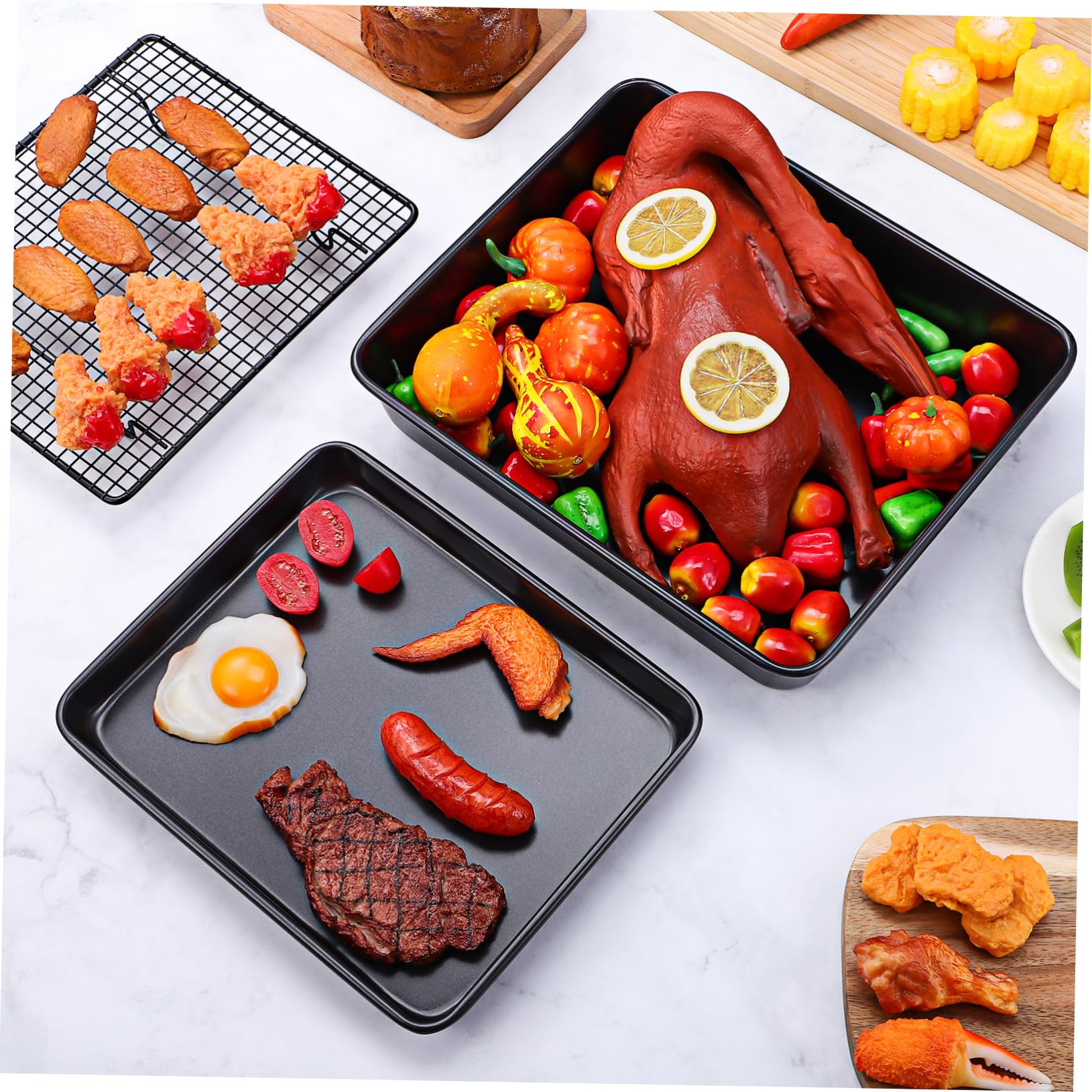 2 Stück Teiliges Backblech Edelstahl Hitzebeständig und Verzugsfrei Vielseitig für Backofen und Grill Antihaftbeschichtet Große und Mittlere Leicht Stapelbar und Langlebig für