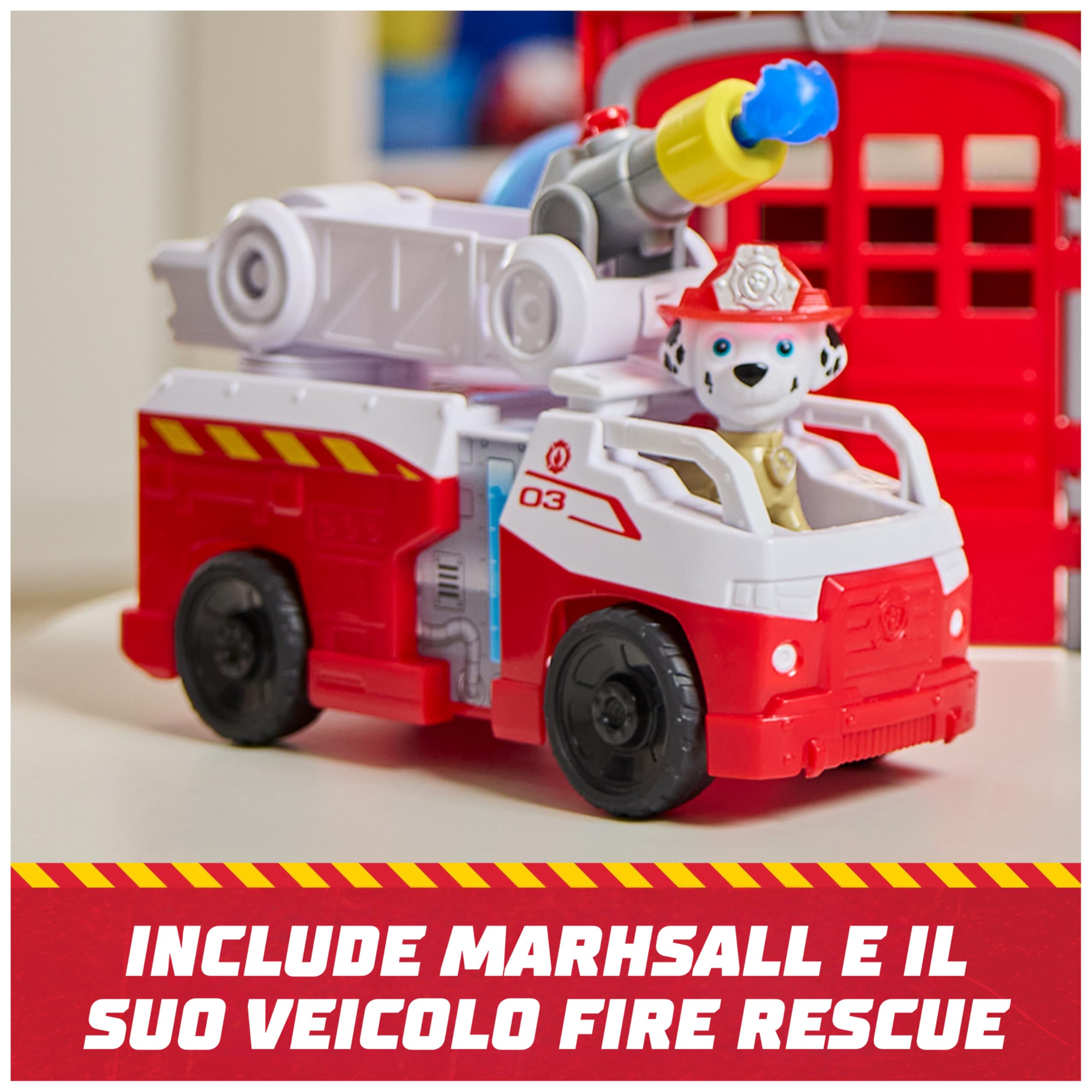 Paw Patrol Fire Rescue, Stazione dei Pompieri, con Personaggio Marshall, Camion dei Pompieri, Luci e Suoni e Lanciatore, Giocattoli per Bambini e Bambine, 3+ Anni