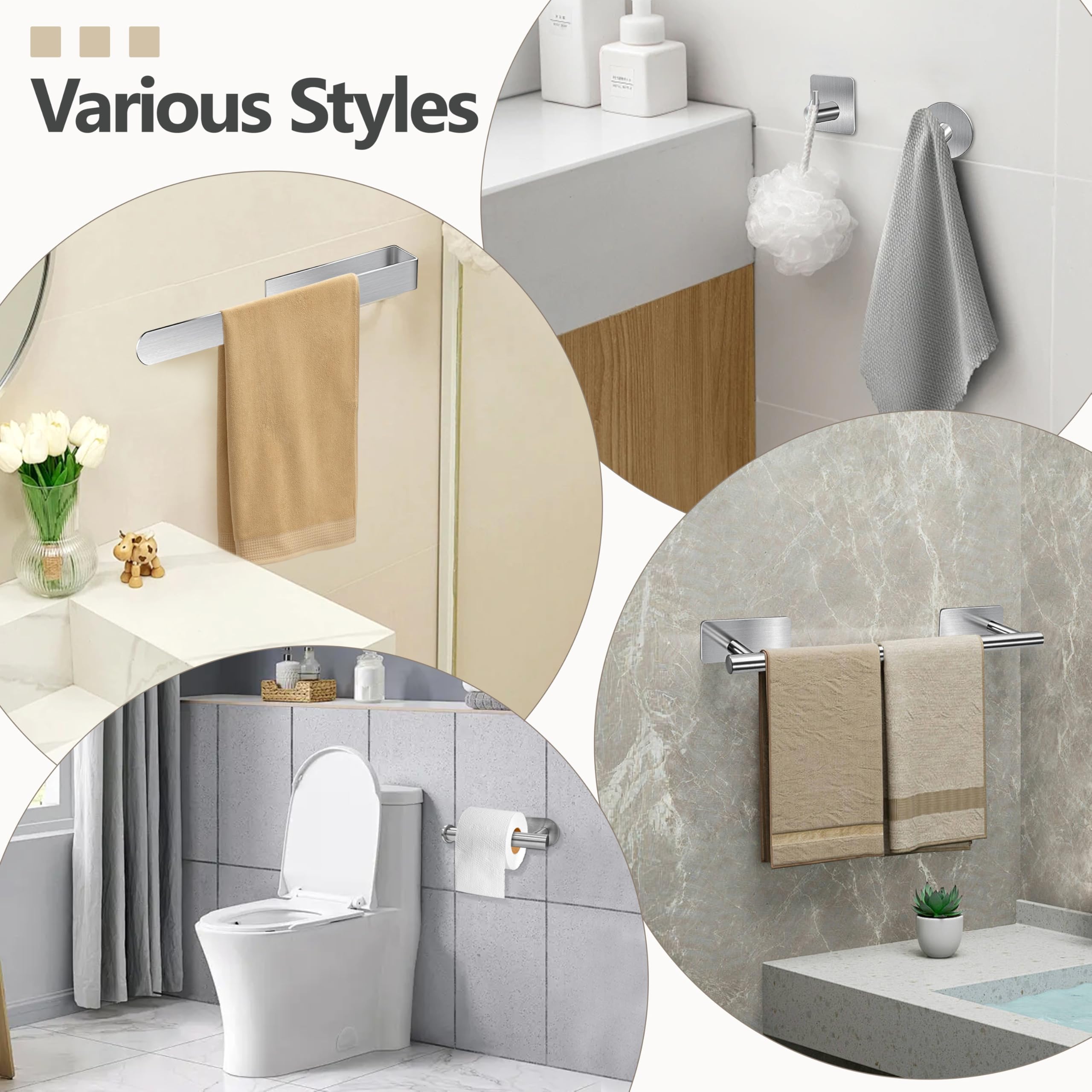Accessori per il Bagno per Asciugamani Autoadesivi set 8PCS Acciaio Inossidabile Portasalviette da Bagno porta Carta Igienica Gancio per Accappatoio (Argento)