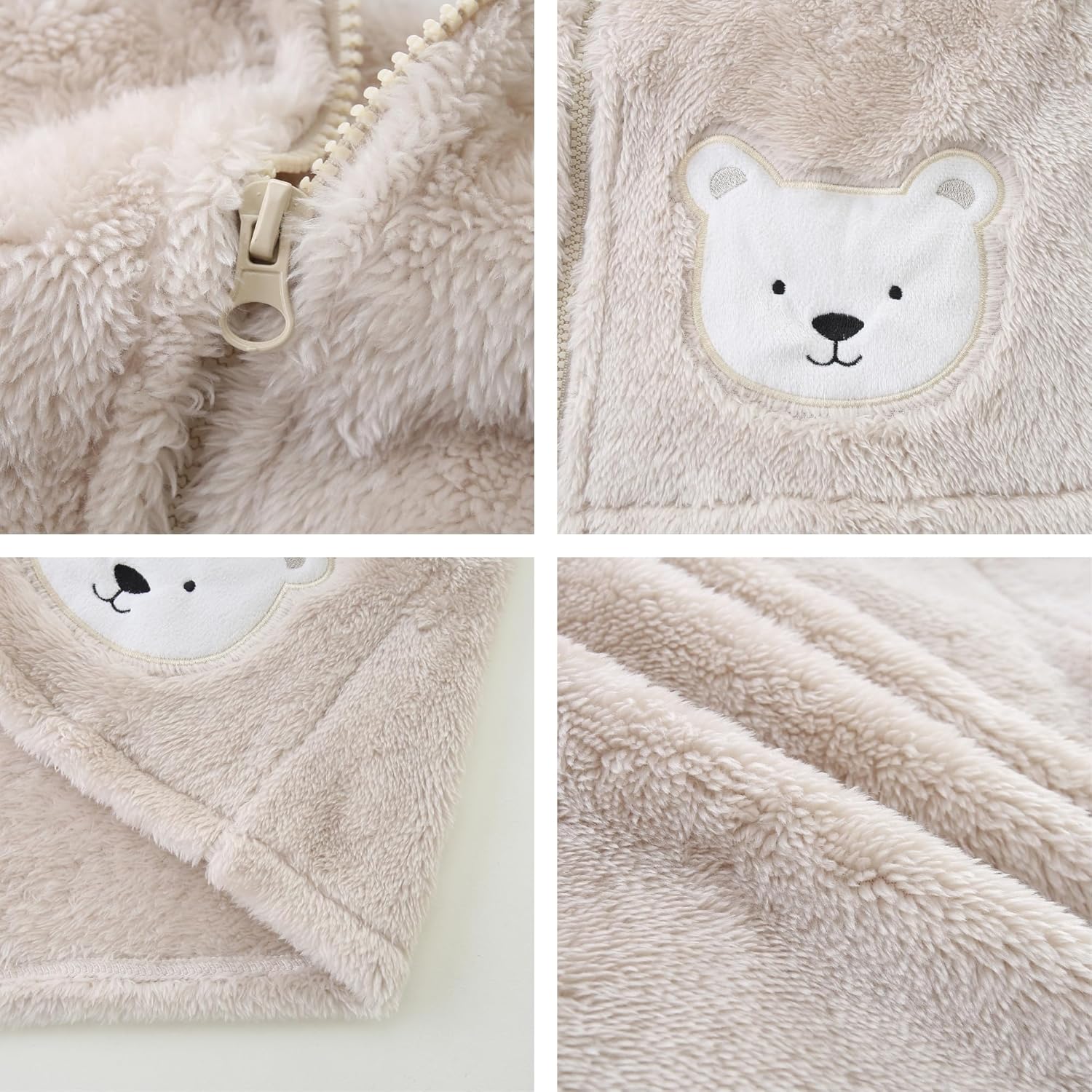 Toddler Winter Coat Fleece Zip up Hooded Bear Ears Warm Fuzzy Baby Kids Jacket Outerwear Sweater - Image 5