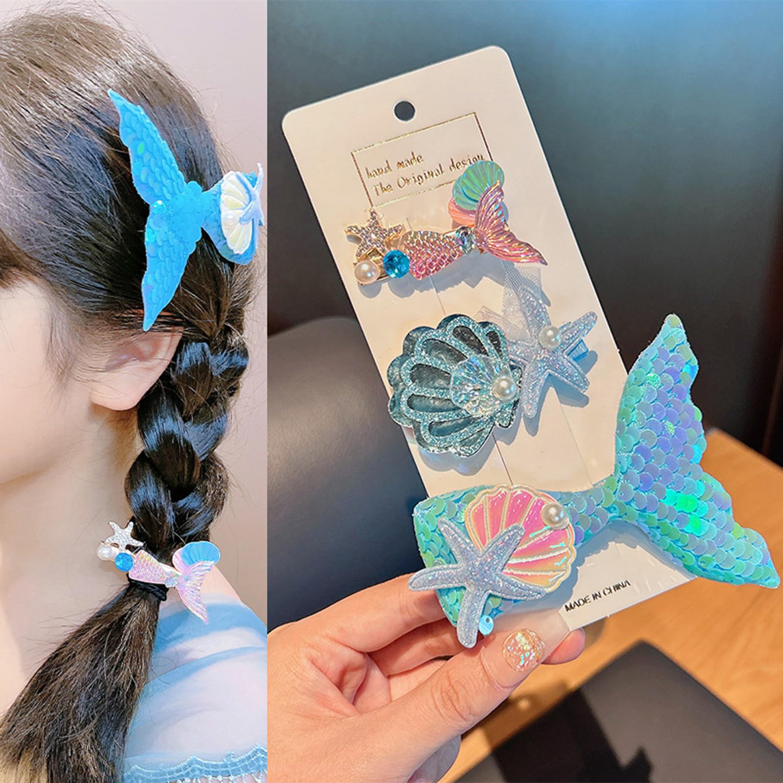 Set Gioielli Sirena Per Bambine - Collana, Orecchini, Bracciale E Borsetta A Tracolla Con Paillettes - Foto 8