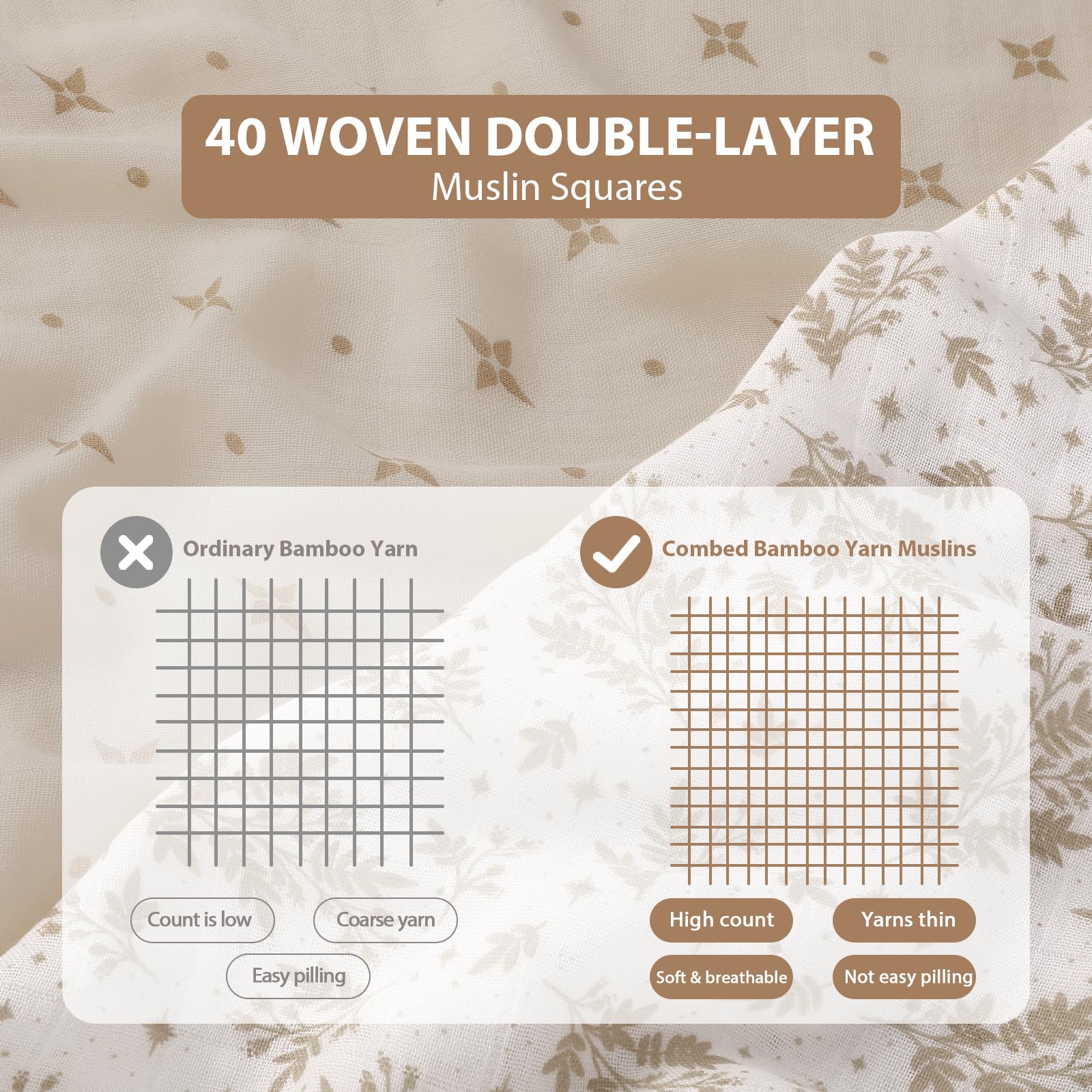 Yoofoss Muslin Cloths for Baby Muslin Squares 6 Pack Large 70 x 70cm Soft and Absorbent Organic Cotton Burp Cloths for Newborn Girls Boys-Coffee - Image 4