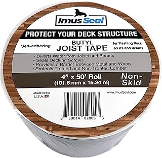 Imus Seal® Butyl Joist Tape for Flashing Deck Joists and Beams, UV Resistant, Level Decking™, Protect Your Deck Structure™, Made in USA (4” x 50’ Non-Skid)
