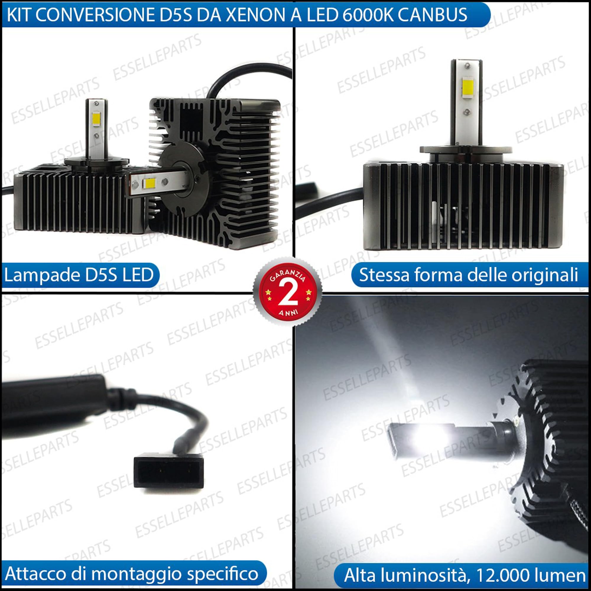 Coppia Lampade D5S LED 12000 Lumen 6000K specifiche per Audi A4 B9 + Avant – Conversione da Xenon a LED Plug & Play Canbus – Luce Bianco Ghiaccio Ultra Potente – 35W CSP Alta Luminosità