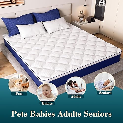 Miniatura 6 de Colchón tamaño King  Colchón híbrido de espuma viscoelástica de gel de 12 pulgadas, firmeza media, alivio de presión y aislamiento de movimiento,