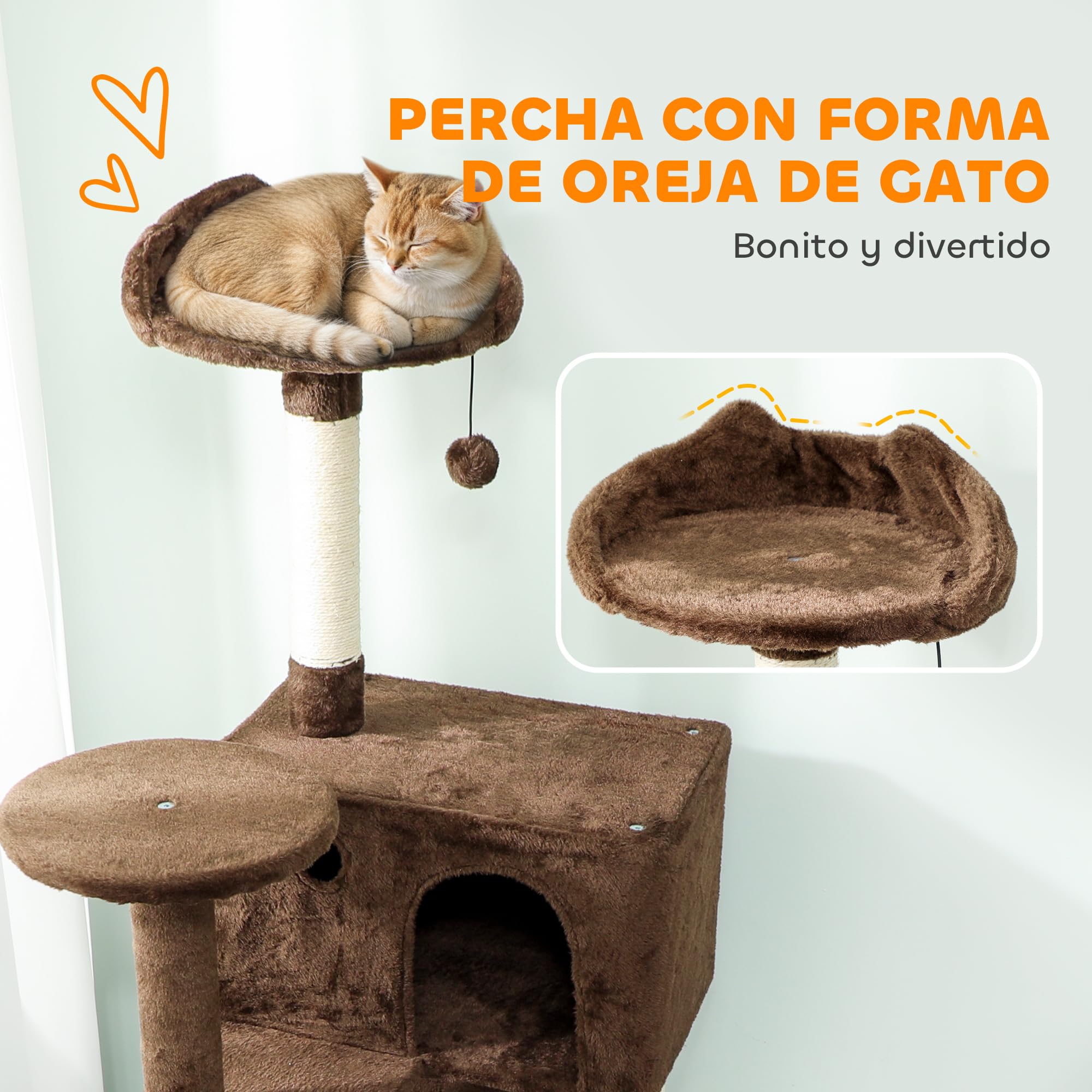 PawHut Arbre à Chat griffoir avec Tour d'escalade 180 cm Marron | Arbre à chat, plateformes multiples, lit, 2 grottes, hamac, échelle, poteaux en sisal, balles de jeu