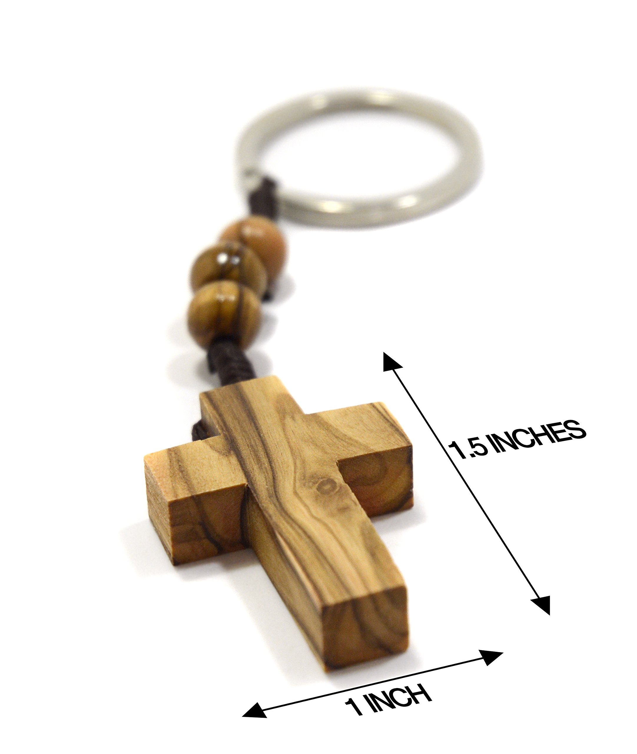 Olive Wood Cross Car Keychain Rosary - Wooden Rosary Beads for Faith Hope & Charity