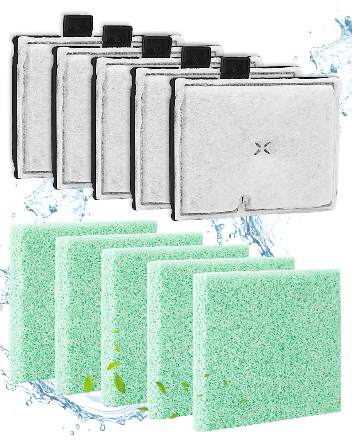 ZaKaBox Filter Pads for Interpet CF1 Internal Aquarium Filter – 5-Month Service Kit for Coldwater & Tropical Fish Tanks – 5x Filter Cartridges and 5x 10mm Thick Algaway Pads