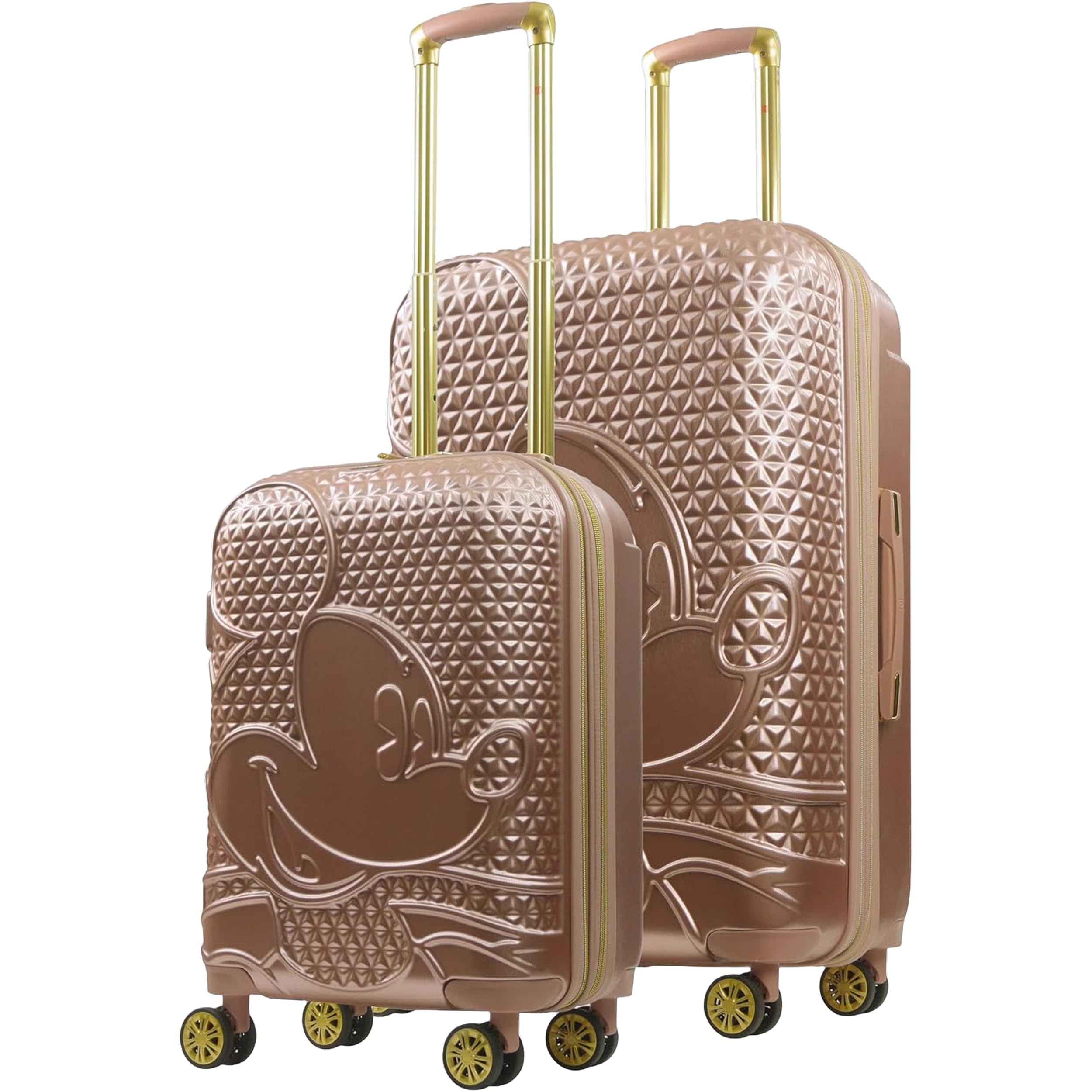 FUL Disney Mickey Mouse 2 Piece Rolling Luggage Set, Hardshell Suitcases with Spinner Wheels, 22/30 Inch, Rose Gold