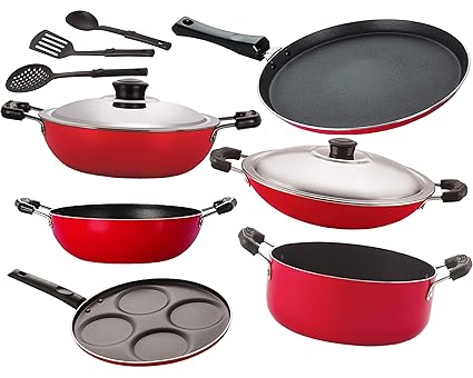 Nirlon 3 Layer Non Stick Dishwasher Safe, Cookware Utensil Gift Set Offer - 9 Pieces [26_KD12_DKDB_CH_FT10_Cass20_UP4_3SPN]