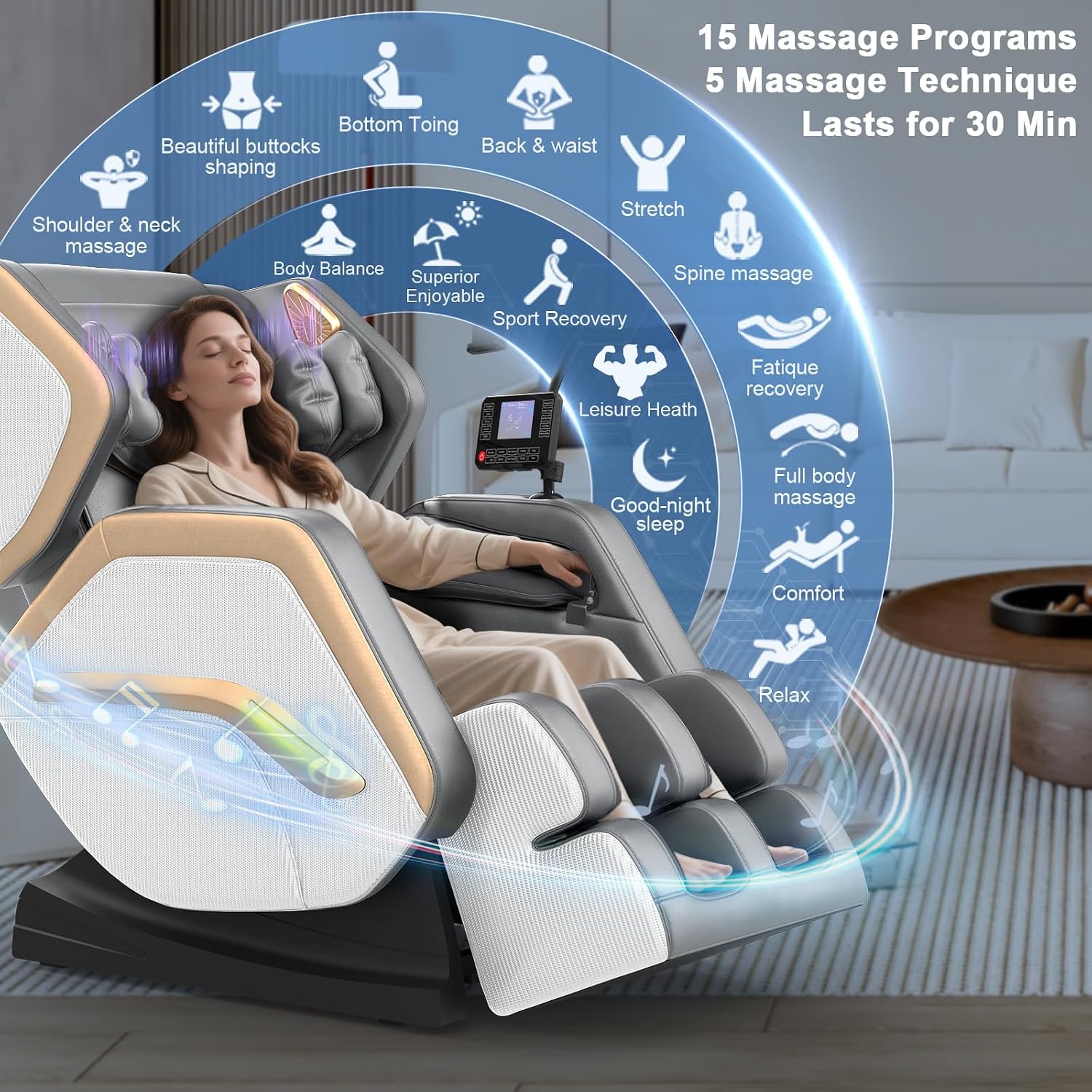 Massage Chair Full Body, Zero Gravity Massage Chair 2026 for Back Fatigue with 10 Fixed Rollers, Heating, Airbags, Phone Controller, Nightlights, Bluetooth Speaker for Living Room, Bedroom thumbnail