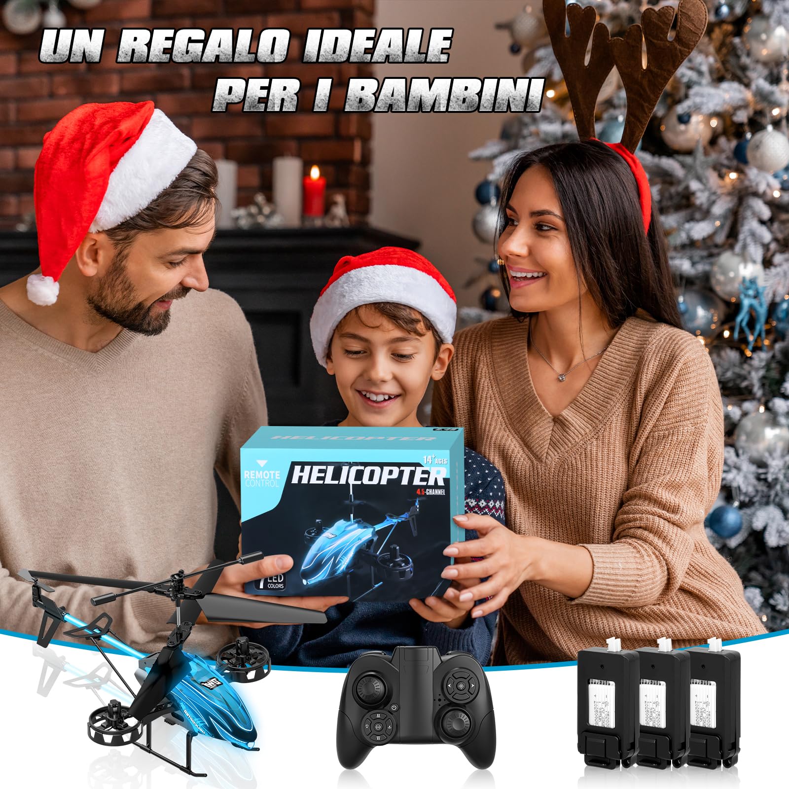 Charmofun Elicottero RC, Elicottero Telecomandato 2.4G con 7 Luce e 3 Batterie, 33 Minuti Volo, 4.5 Canali elicotteri Radiocomandat con Giroscopio, Aerei RC per Ragazzi Ragazze da 6+ Anni (Blu)