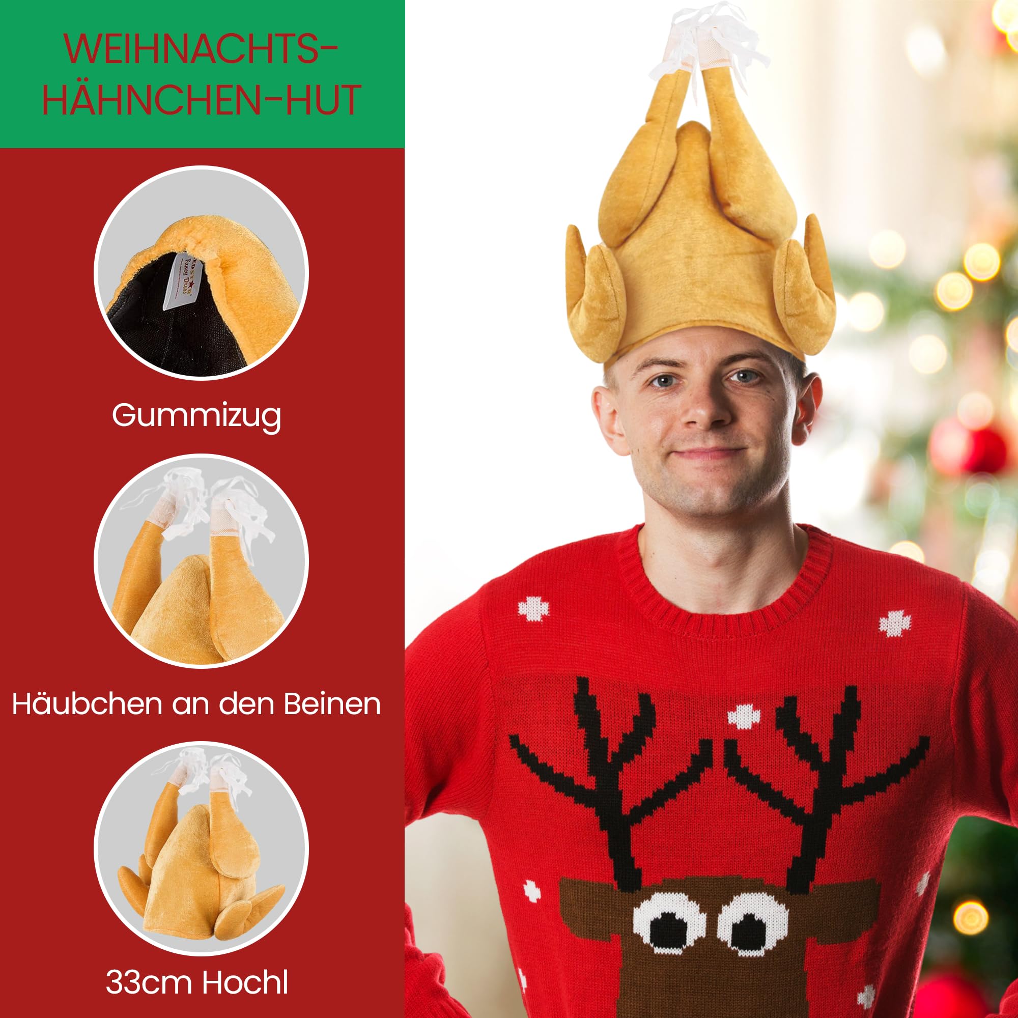 REDSTAR Neuheits-Weihnachtsmützen-Set – enthält Weihnachtsmützen, Weihnachts-Truthahnmütze für Erwachsene, Weihnachtspudding-Mütze für Erwachsene, Weihnachtsbaummütze –